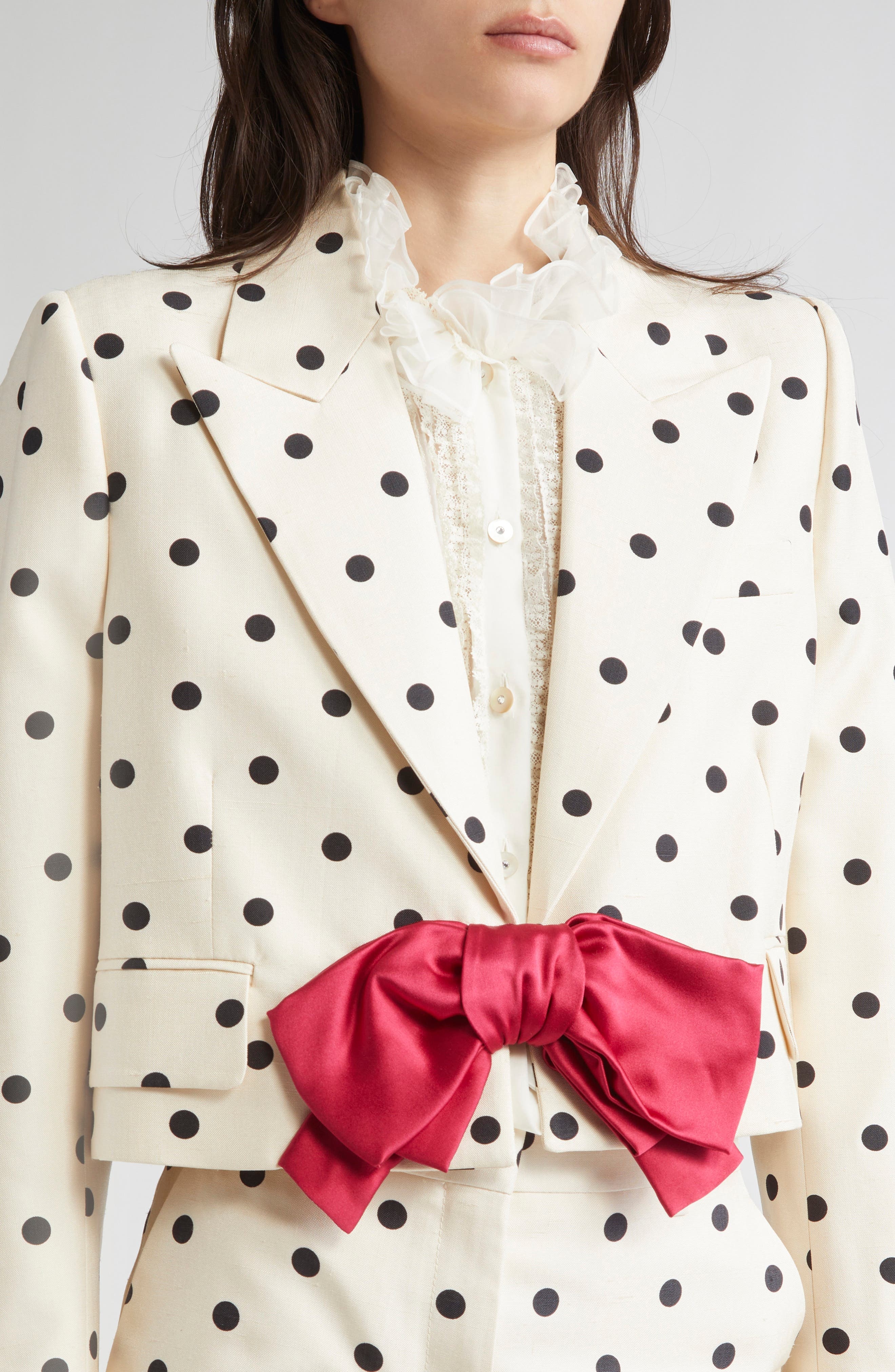 Valentino Garavani Polka Dot Bow Blazer in Betulla/Nero at Nordstrom - 5