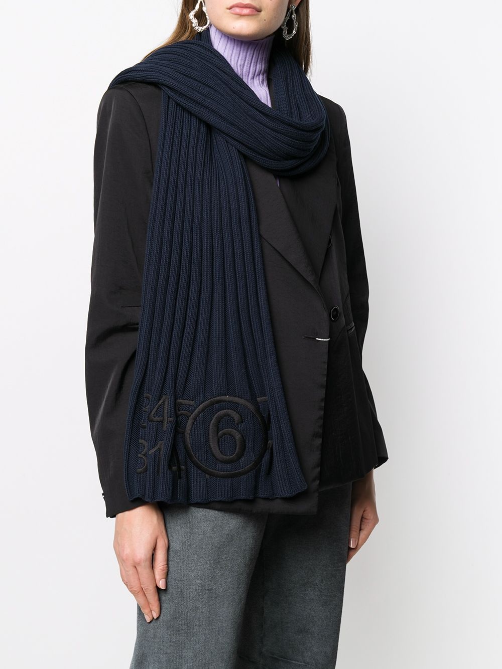 embroidered logo ribbed scarf - 2