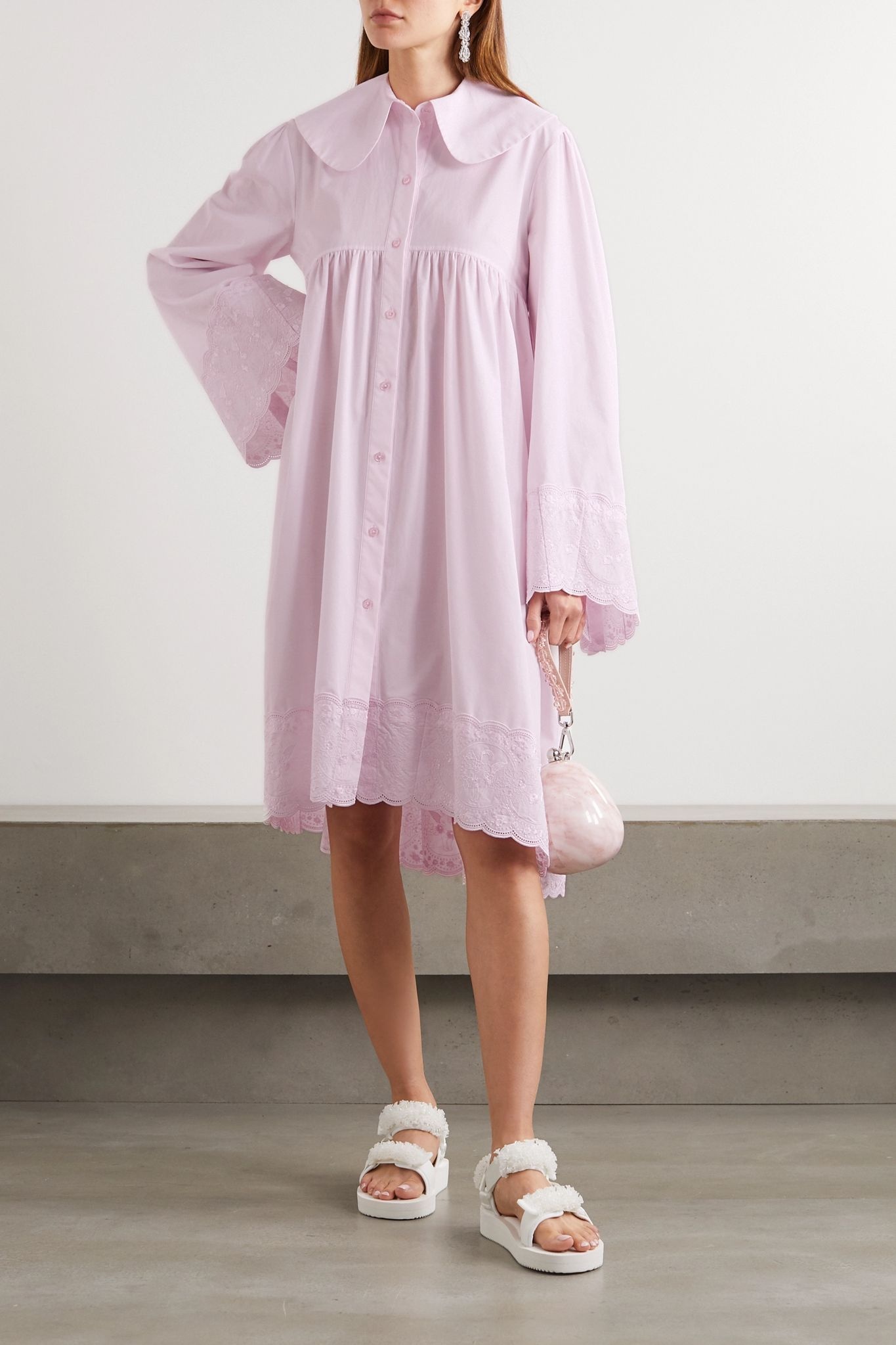 Scalloped embroidered cotton-poplin shirt dress - 2