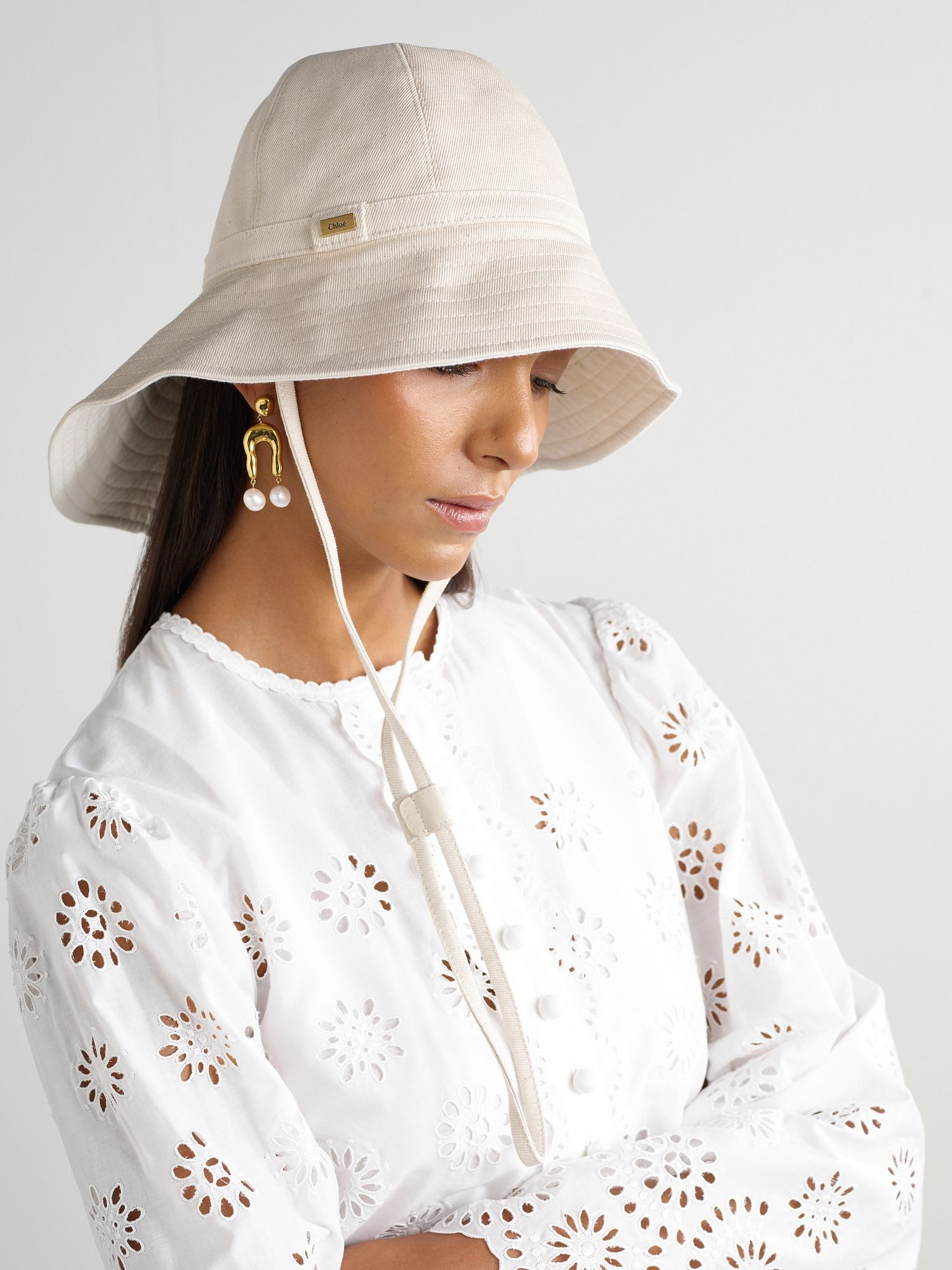 Cotton-blend canvas bucket hat Ecru - 2