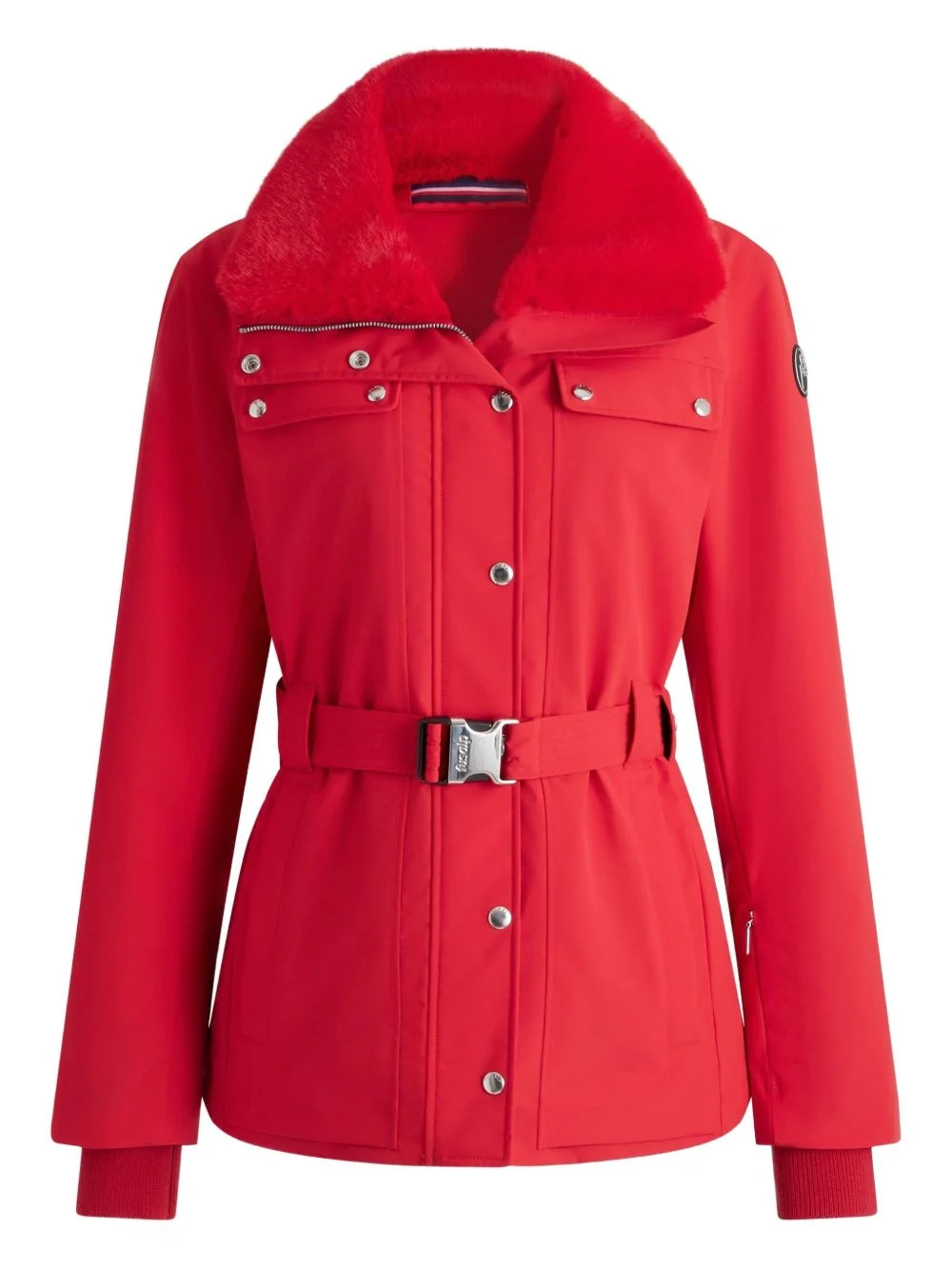 fur collar belted ski jacket - 1