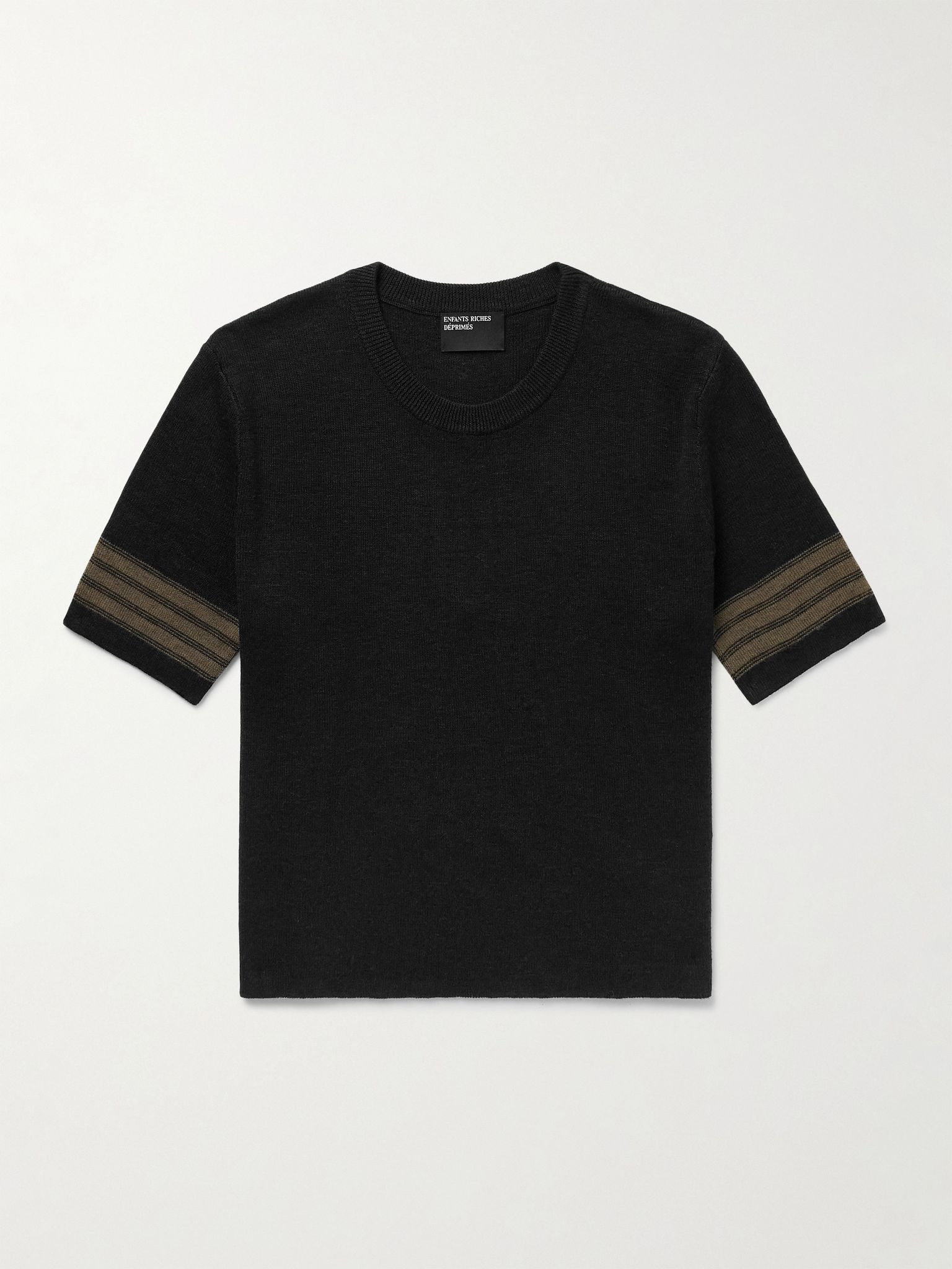 Eddy Embroidered Striped Distressed Virgin Wool, Silk and Linen-Blend Sweater Black - 1
