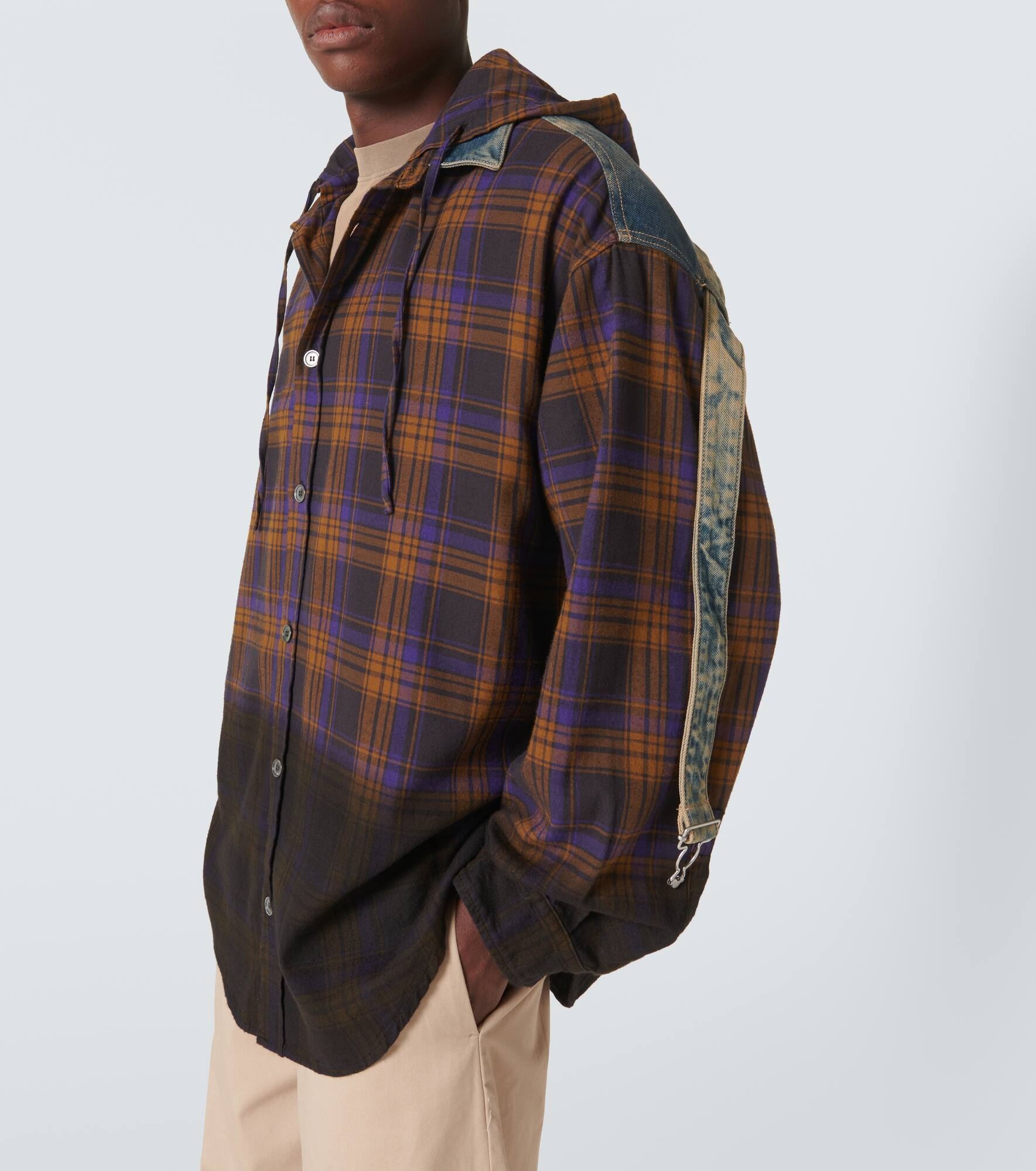 Paneled checked cotton flannel shirt - 5