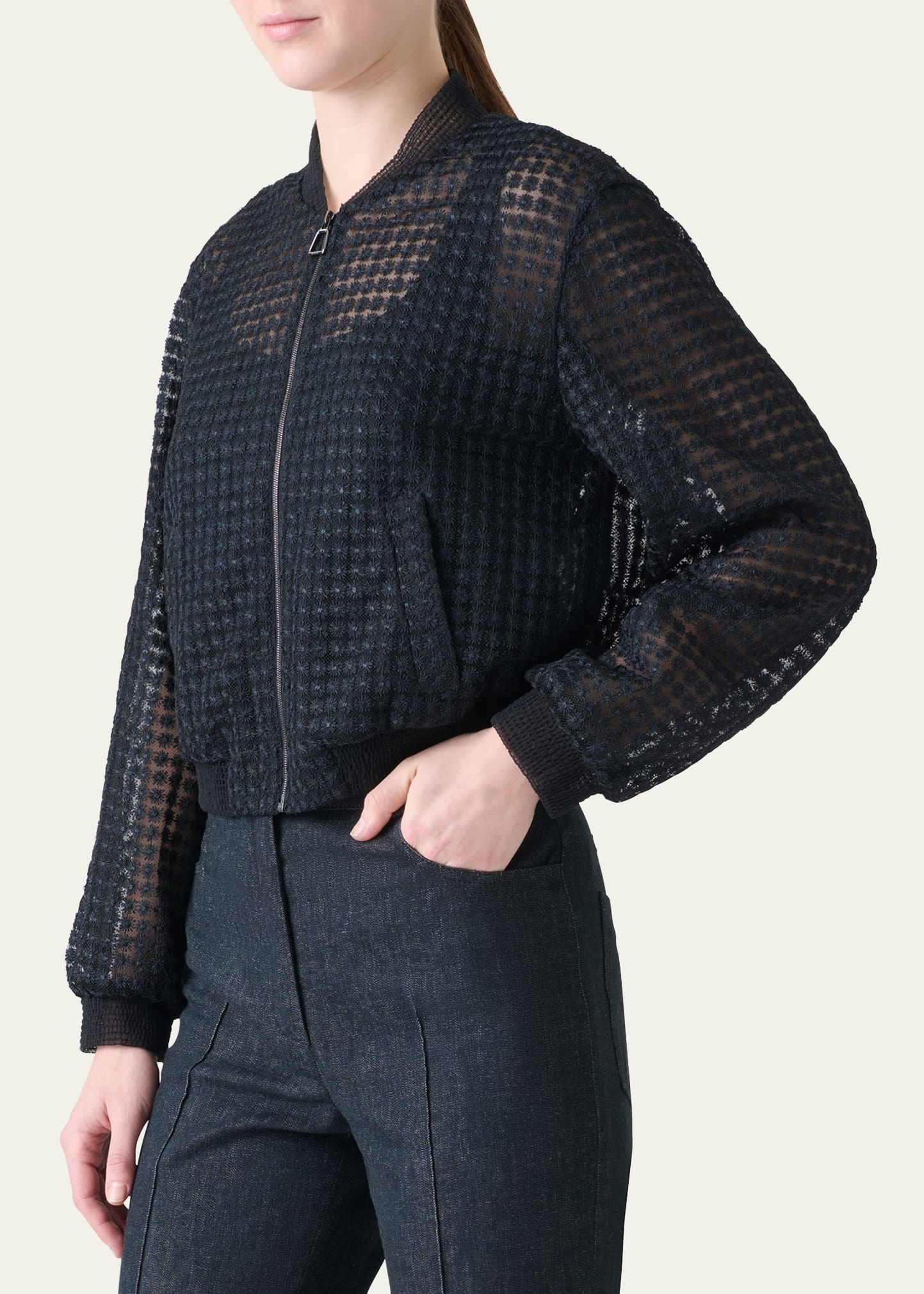 Taide Flower Embroidered Tulle Bomber Jacket - 4