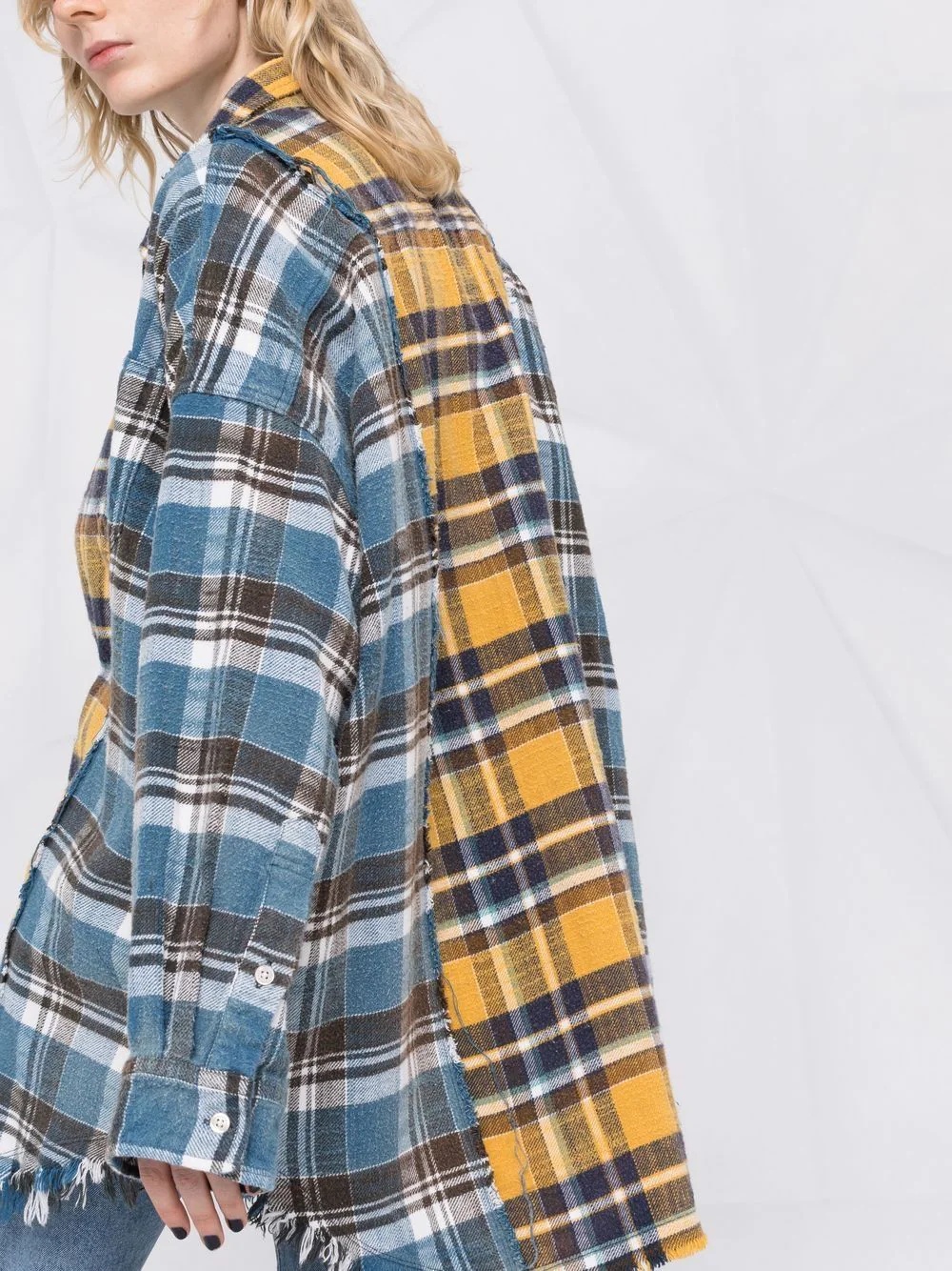 plaid pattern panelled shirt - 3