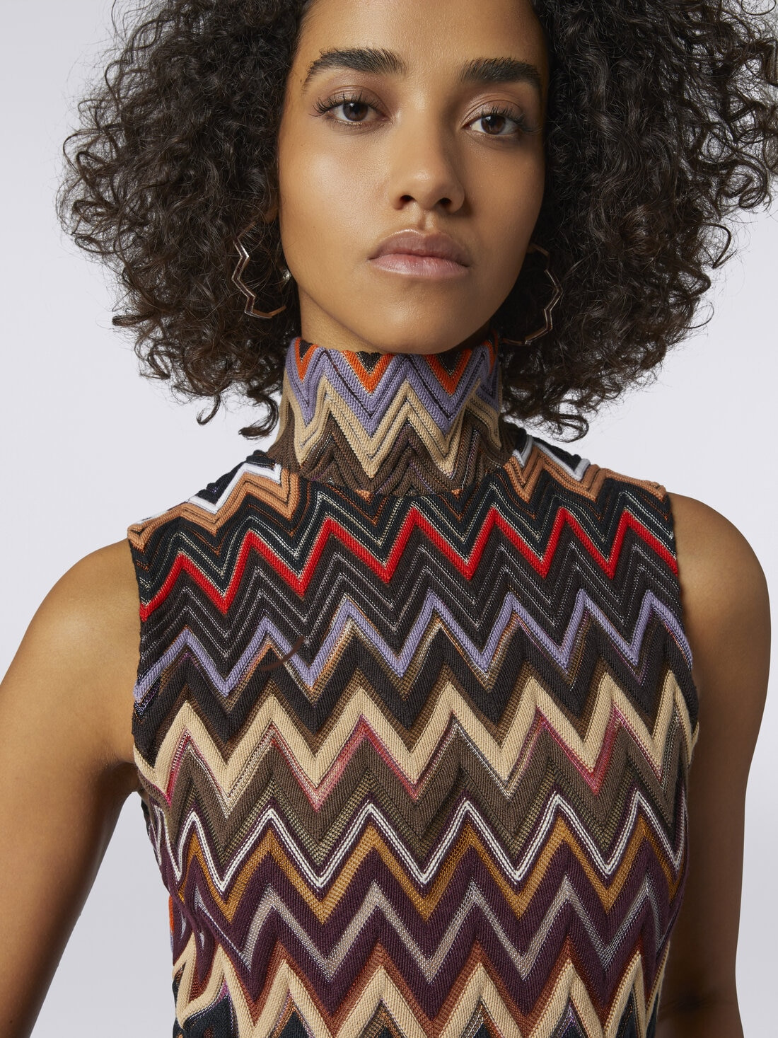 Wool and viscose high-neck tank top with zigzag weave - 5