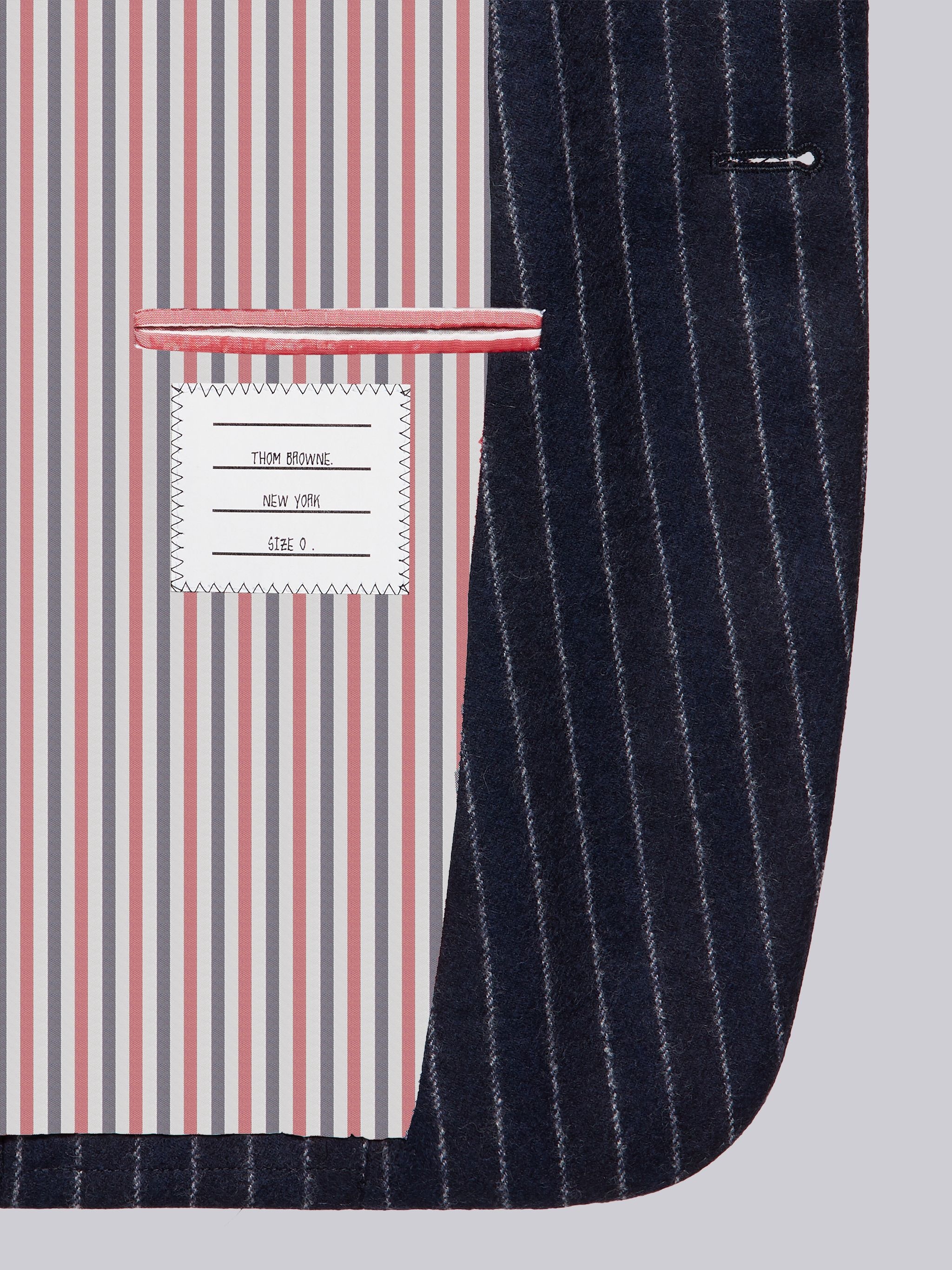 Navy Tonal Chalk Stripe Wool Flannel Armband Classic Jacket - 6