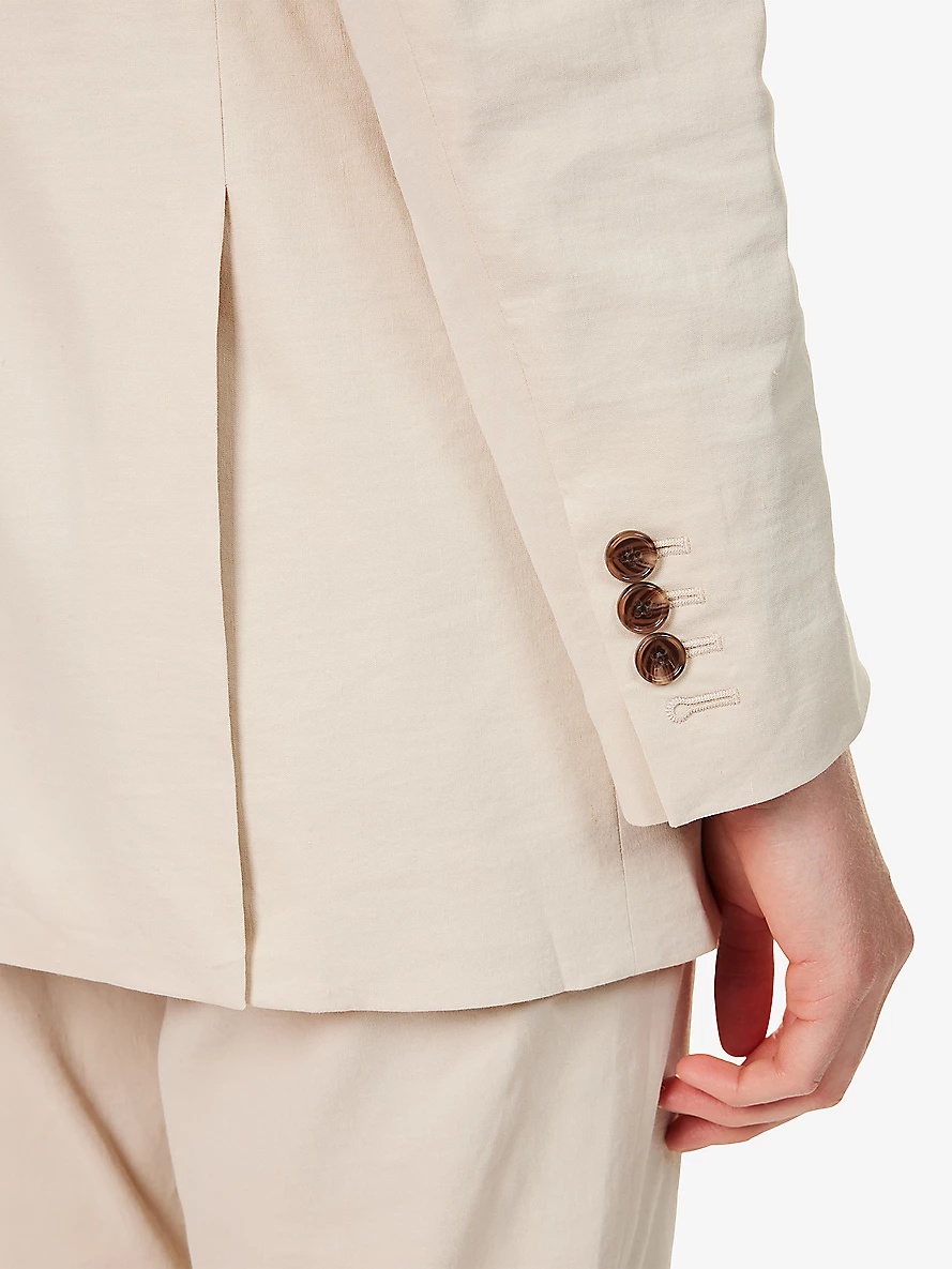 Notch-Lapels Two-Flap-Pockets Stretch-Linen Blazer - 5