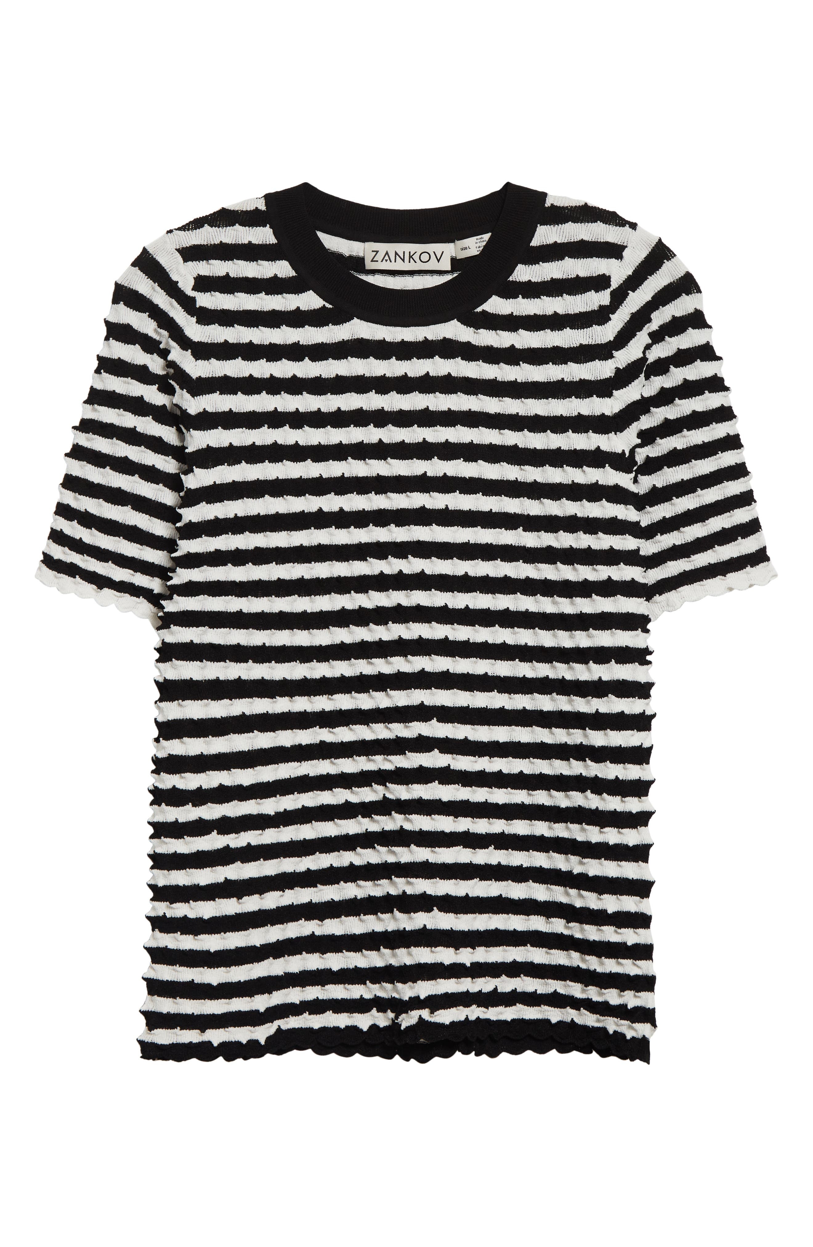 ZANKOV Elodie Stripe Crewneck Sweater in Black/Ivory Multi at Nordstrom - 6