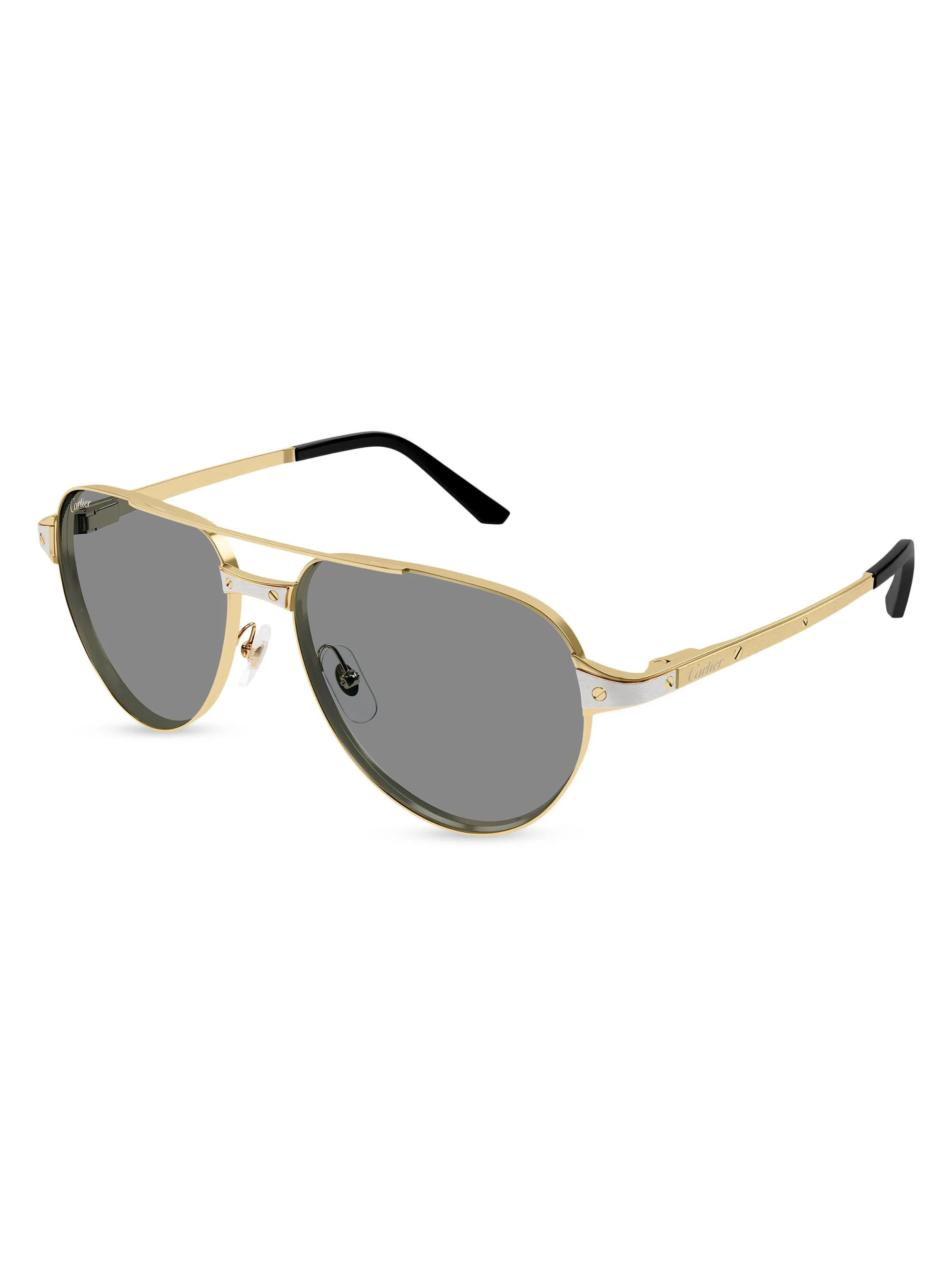 Men's Santos Evolution 59MM 24K-Gold-Plated & Platinum-Plated Metal Pilot Sunglasses - Gold Grey - 1