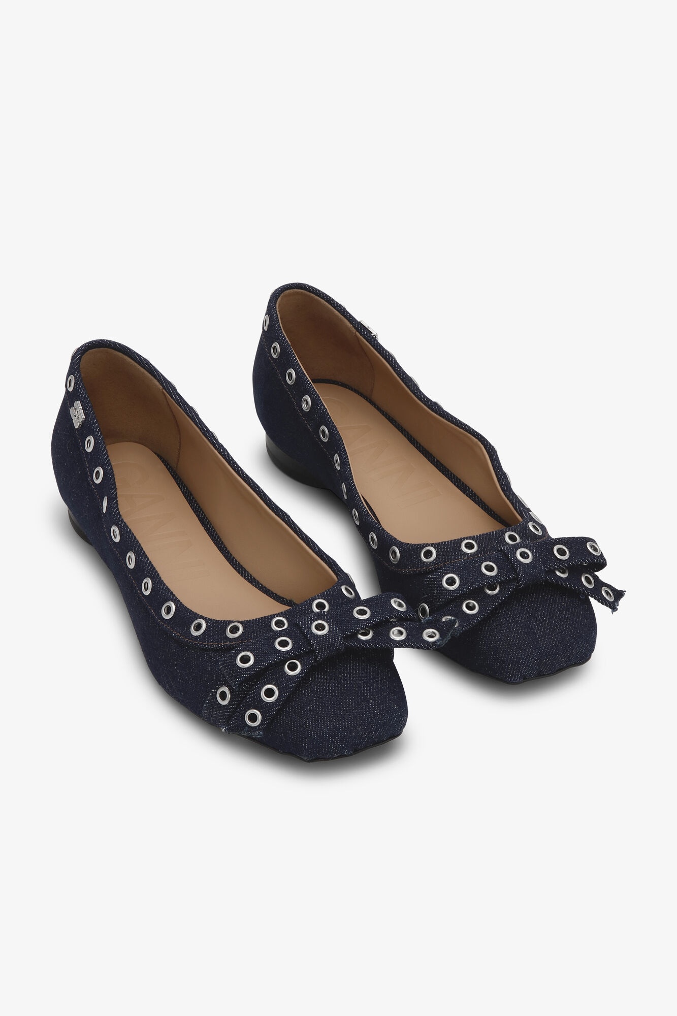 DENIM EYELET BOW BALLERINAS - 2