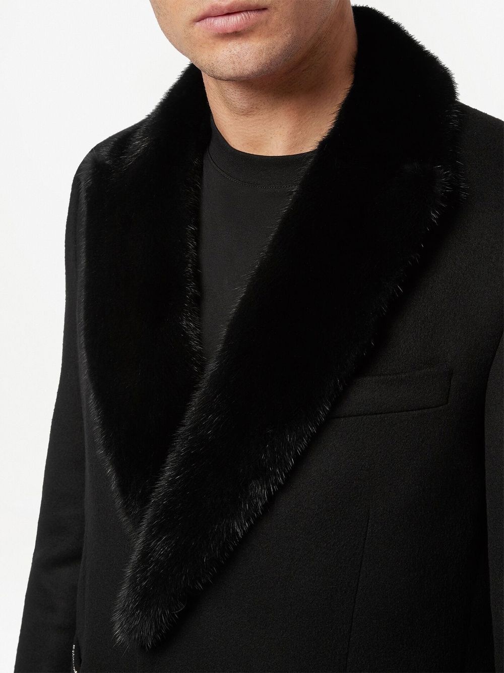 faux-fur trim single-breasted coat - 6