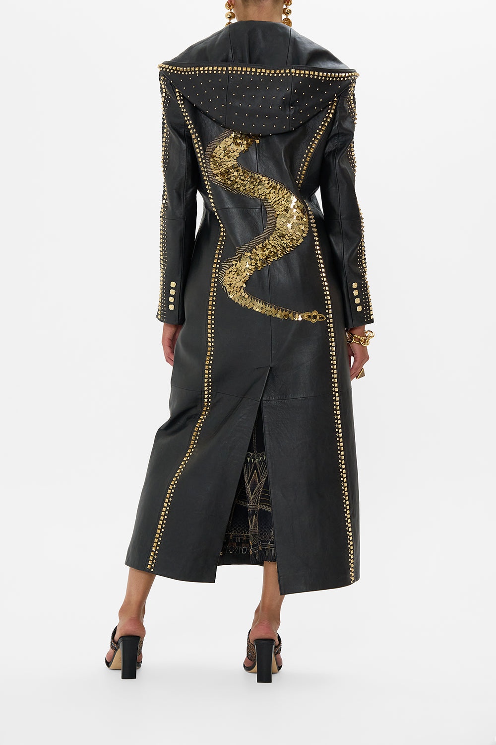 LONG LEATHER COAT WITH HOOD - 3
