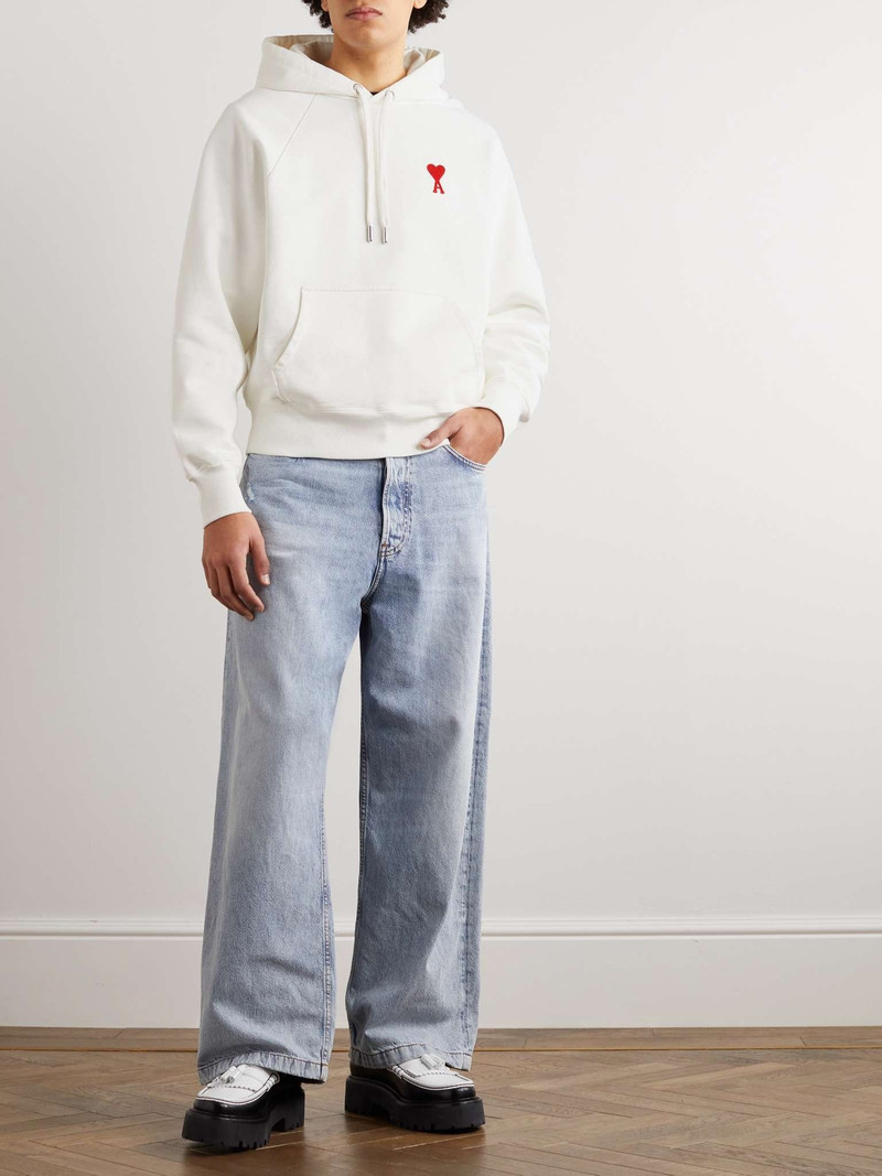 AMI Paris Logo-Embroidered Cotton-Blend Jersey Hoodie outlook