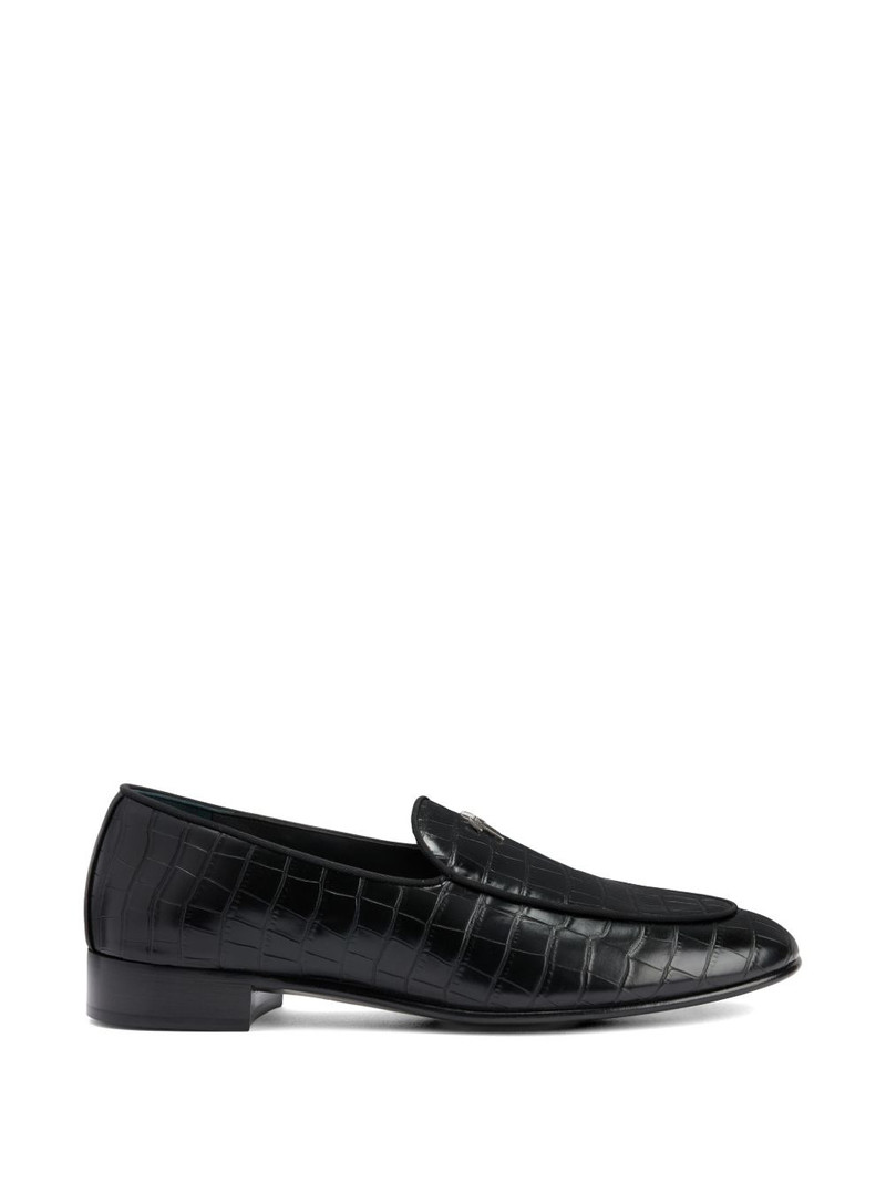crocodile metal logo loafers 1