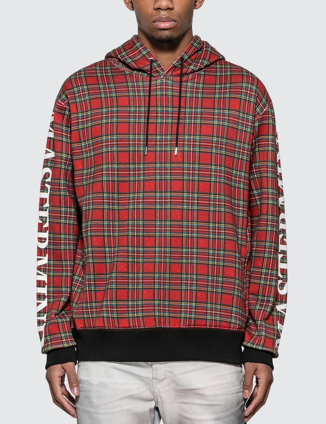 Sleeve Logo Print Tartan Check Hoodie - 1