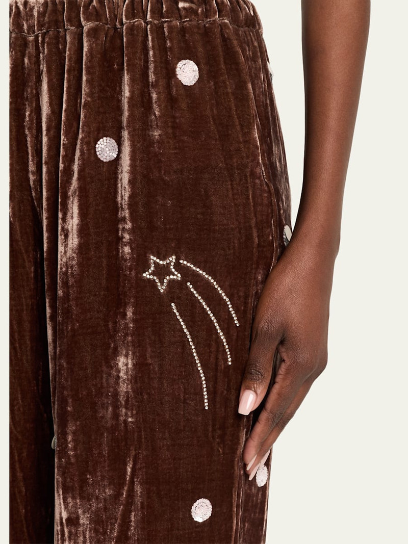Louis Embellished Velvet Straight-Leg Pajama Pants 5