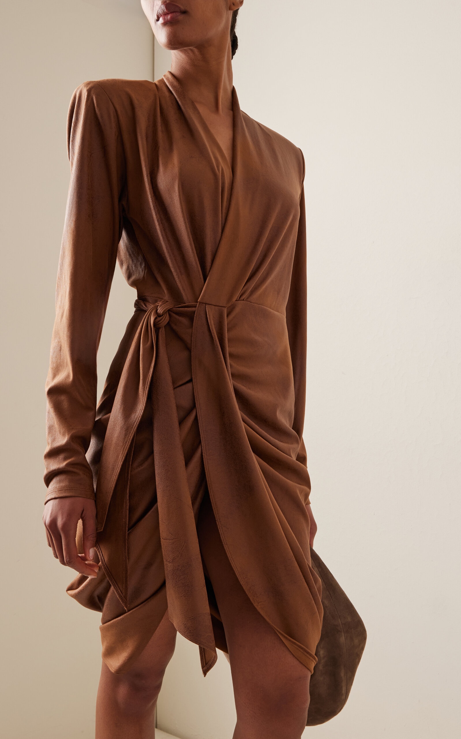 Aleora Burnished Satin Mini Wrap Dress brown - 3