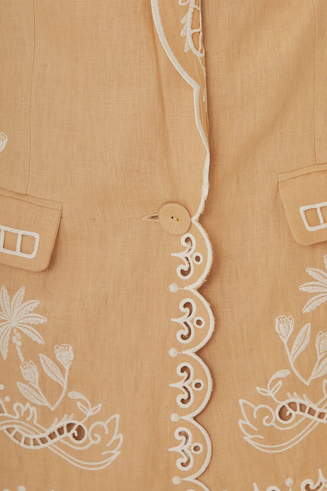 Khaki Embroidered Euroflax™ Premium Linen Blazer - 6