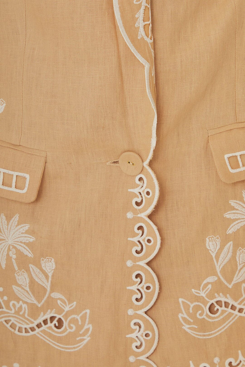 Khaki Embroidered Euroflax™ Premium Linen Blazer 6
