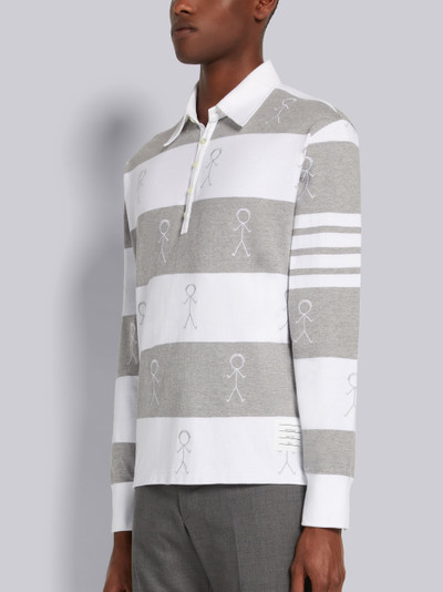 Thom Browne Pastel Grey Rugby Stripe Cotton 4-Bar Mr. Thom Embroidered Oversized Long Sleeve Polo outlook