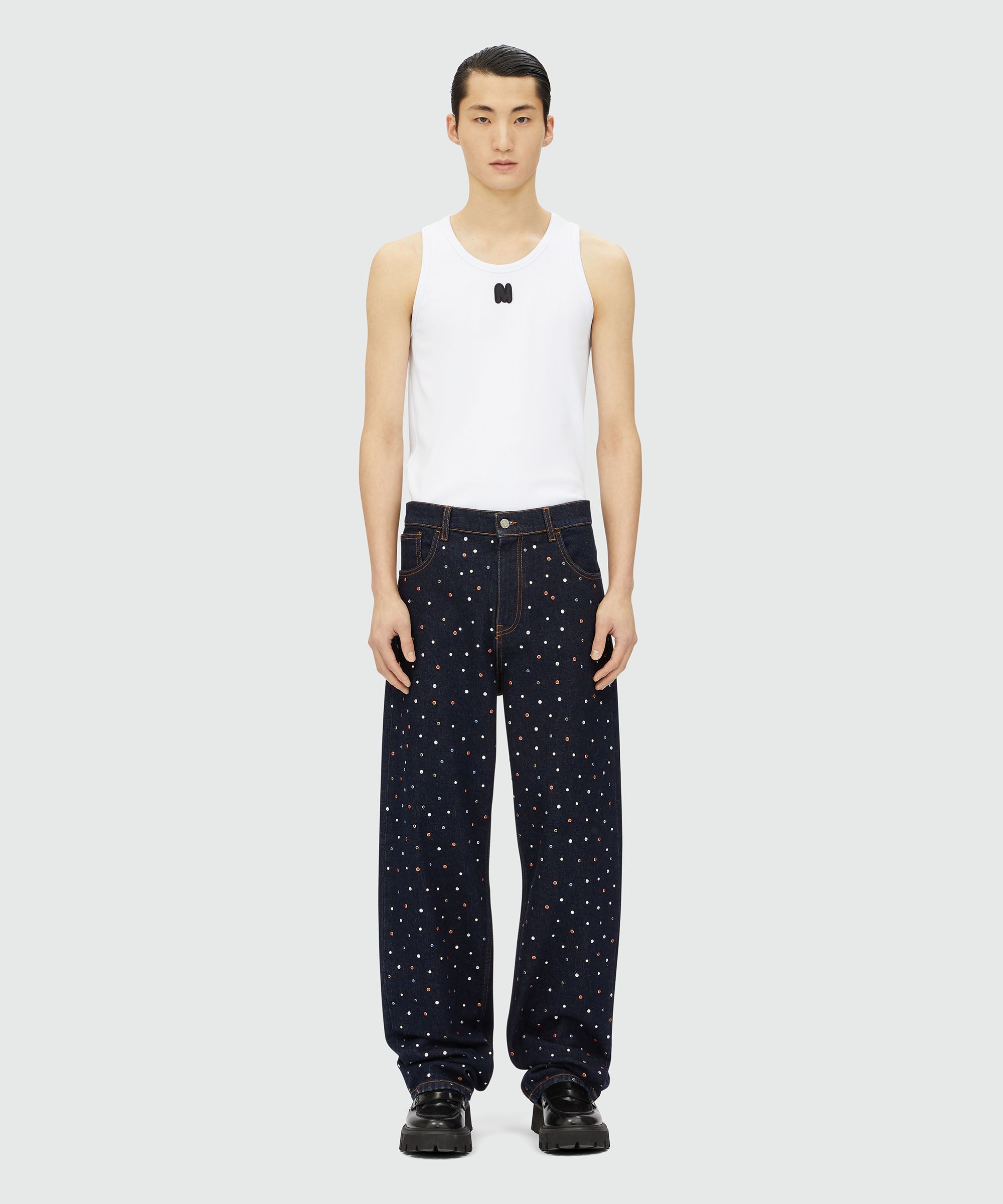 Wide-leg denim pants with studs - 2