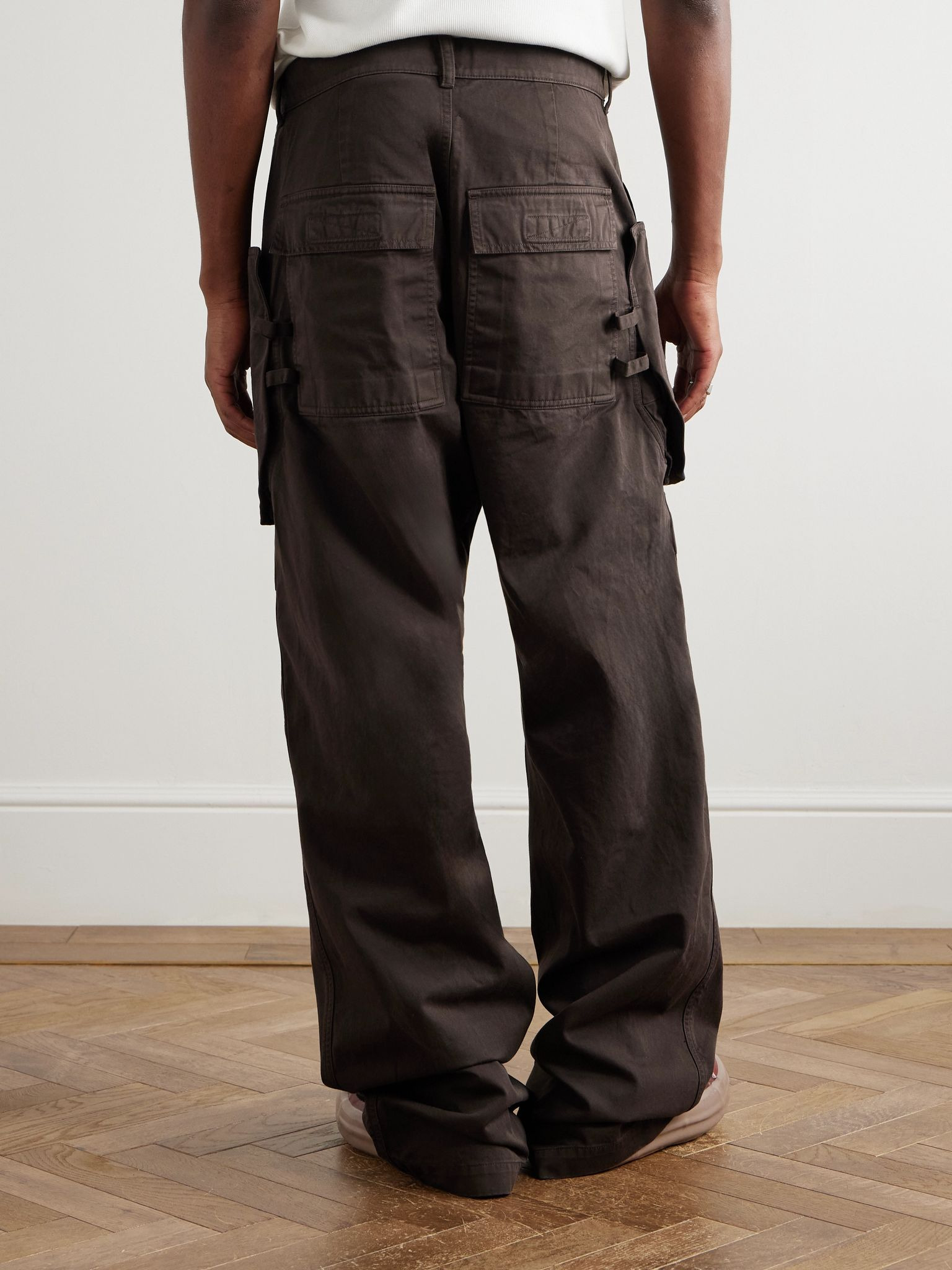 Stefan Wide-Leg Cotton-Twill Cargo Trousers Brown - 4