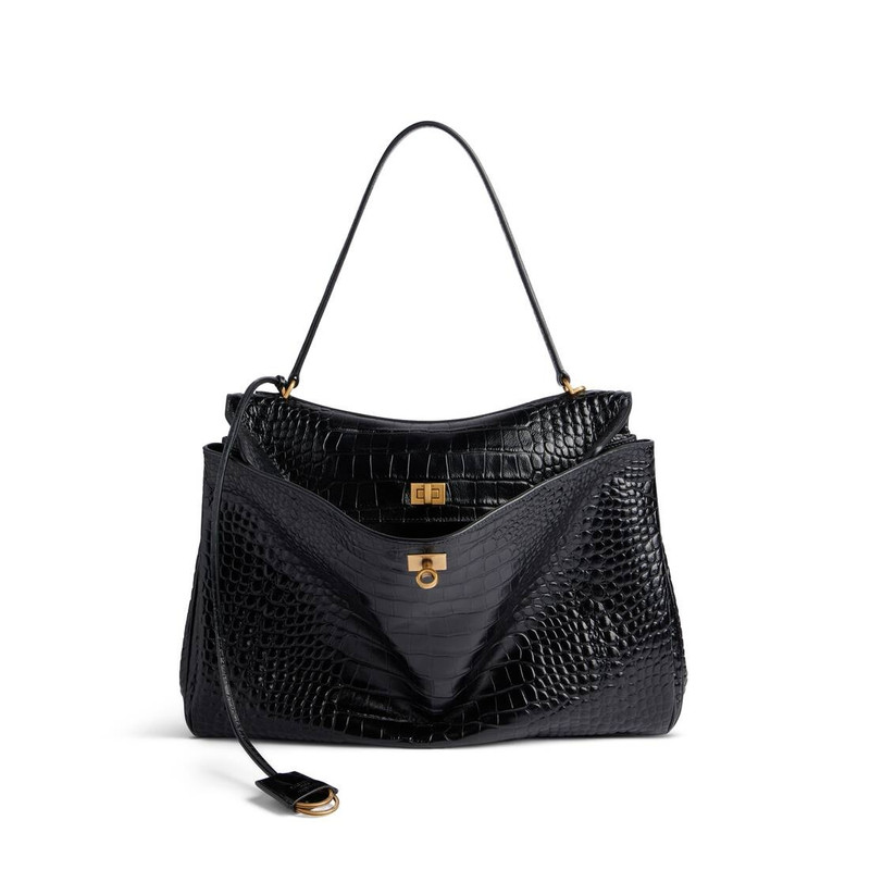 Women's Rodeo Large Handbag Crocodile Embossed  in Black 1