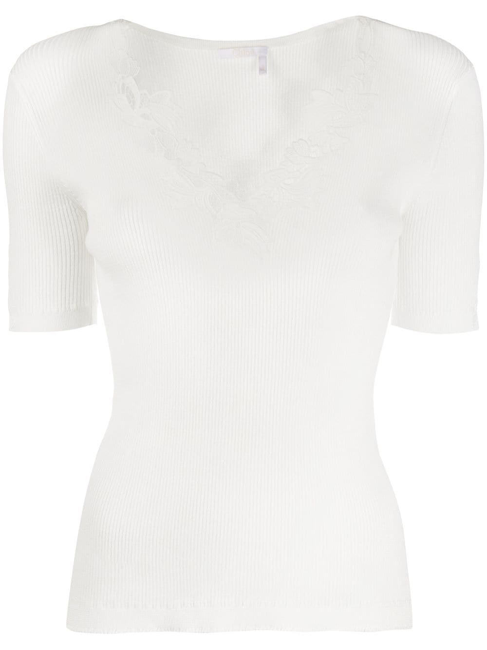 embroidered ribbed cottonT-shirt - 1