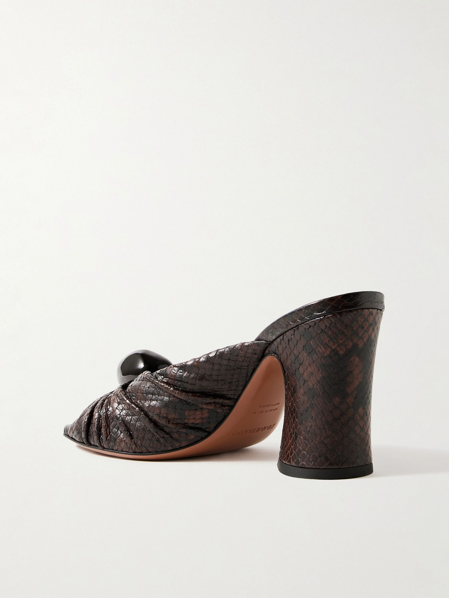 Gleam embellished gathered snake-effect leather mules Brown - 3