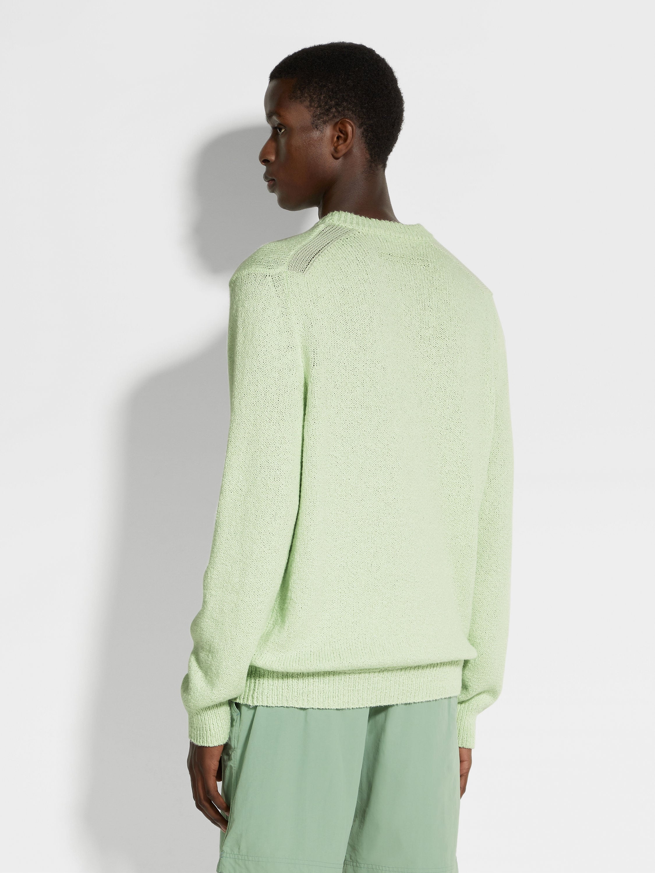 LIGHT AQUA GREEN COTTON AND SILK CREWNECK - 5