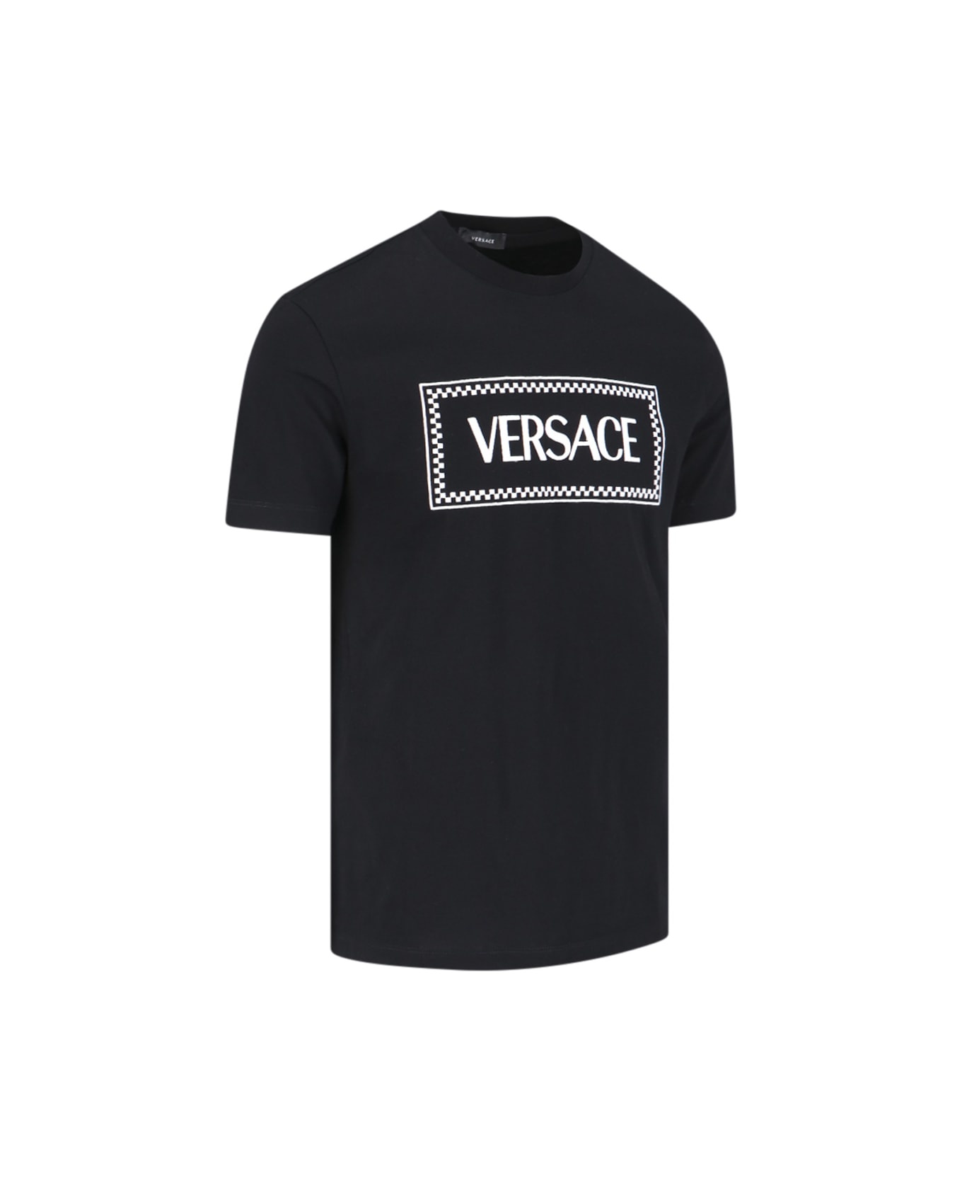 Black Crewneck T-shirt With Contrasting Logo Lettering Print In Cotton Man - 2