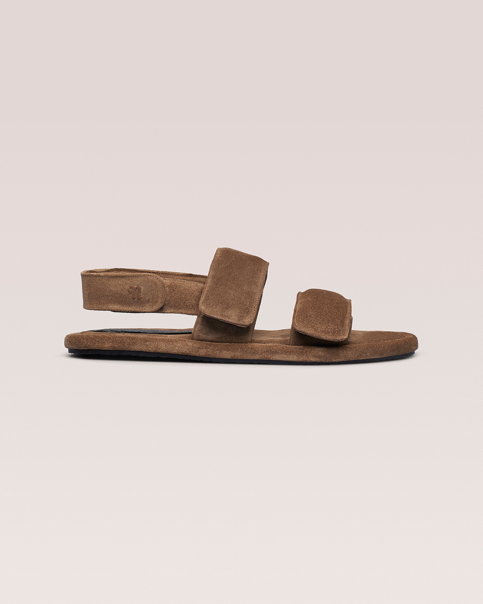 TARRUS - Rounded toe padded flat sandals with velcro straps - Taupe - 2