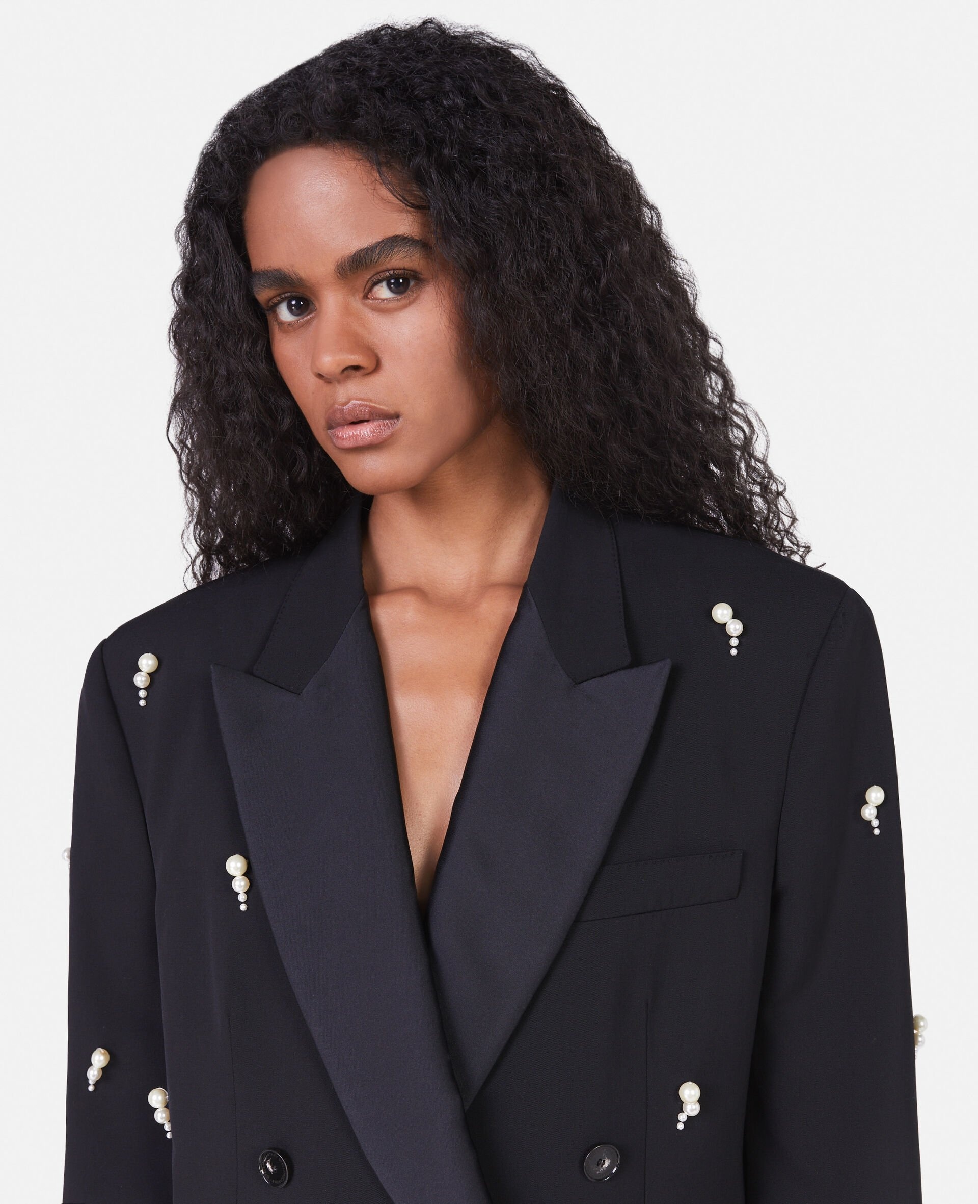 Pearl Embroidery Oversized Double-Breasted Blazer - 5