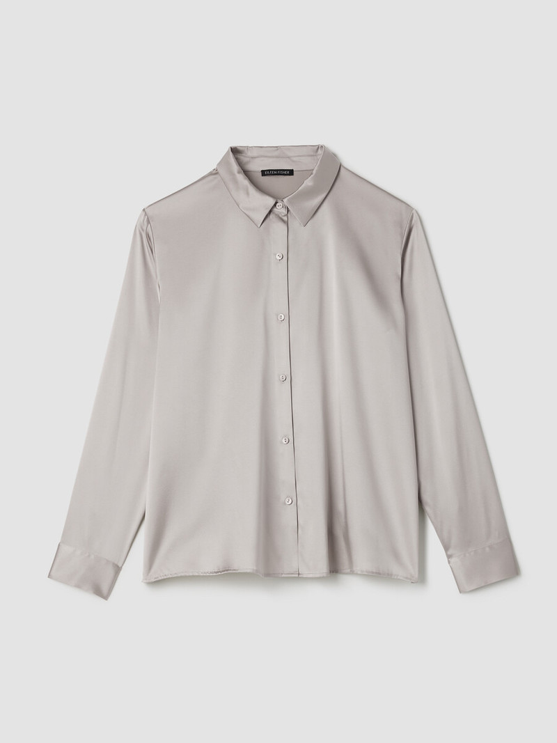 Stretch Silk Charmeuse Classic Collar Shirt 1