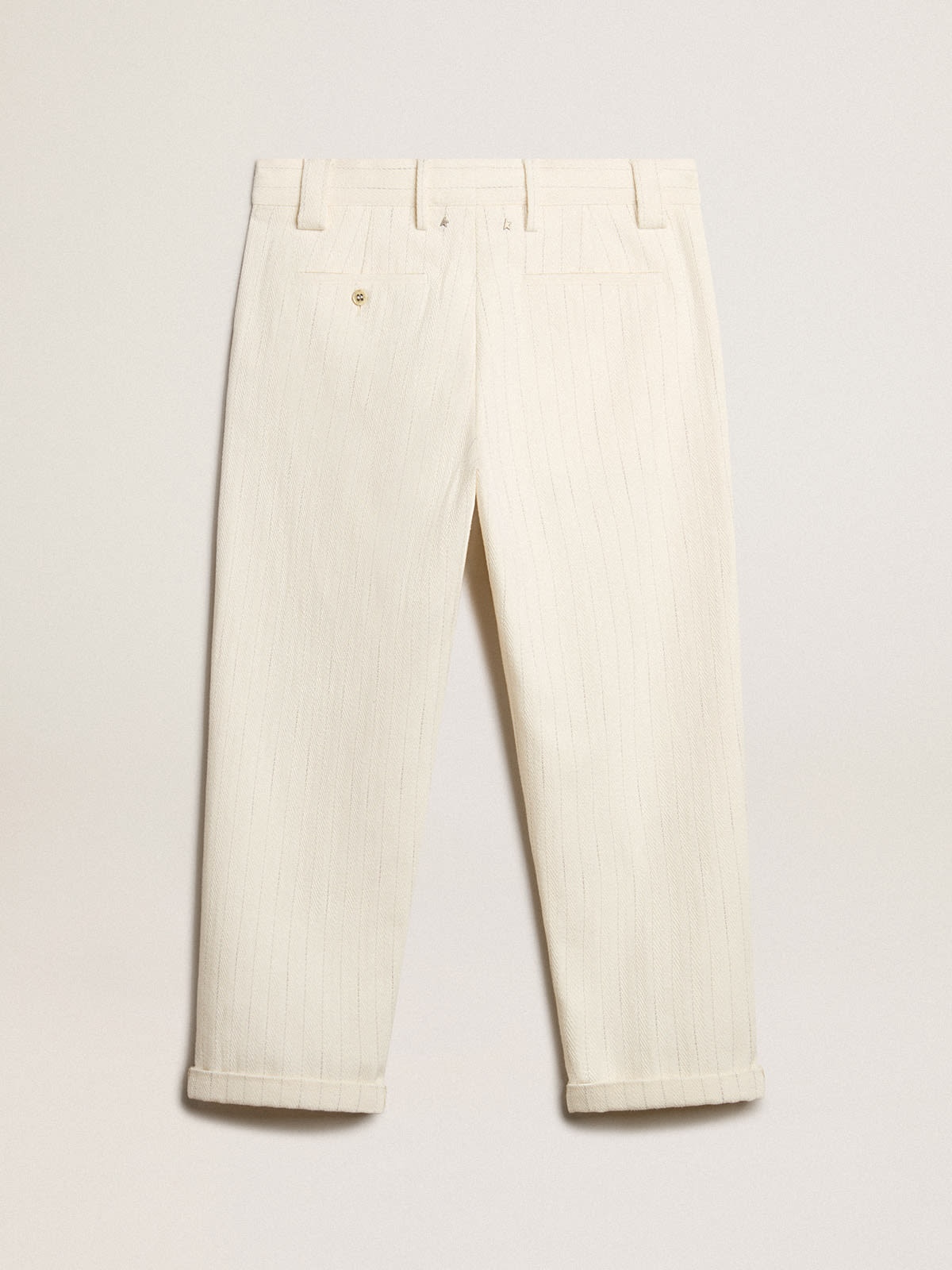 Aged white cotton pinstripe chino pants - 5