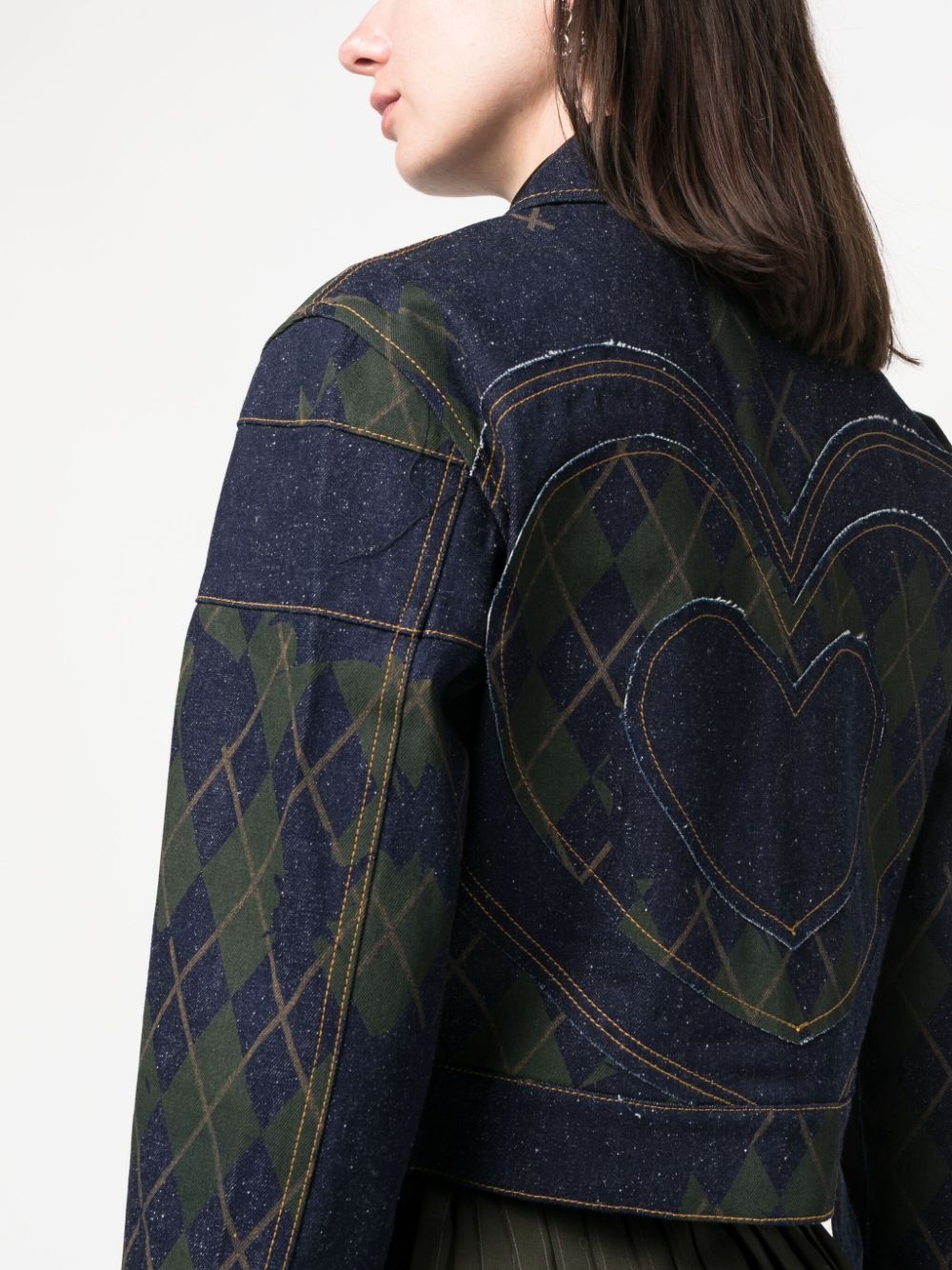 argyle-pattern cotton denim jacket - 5