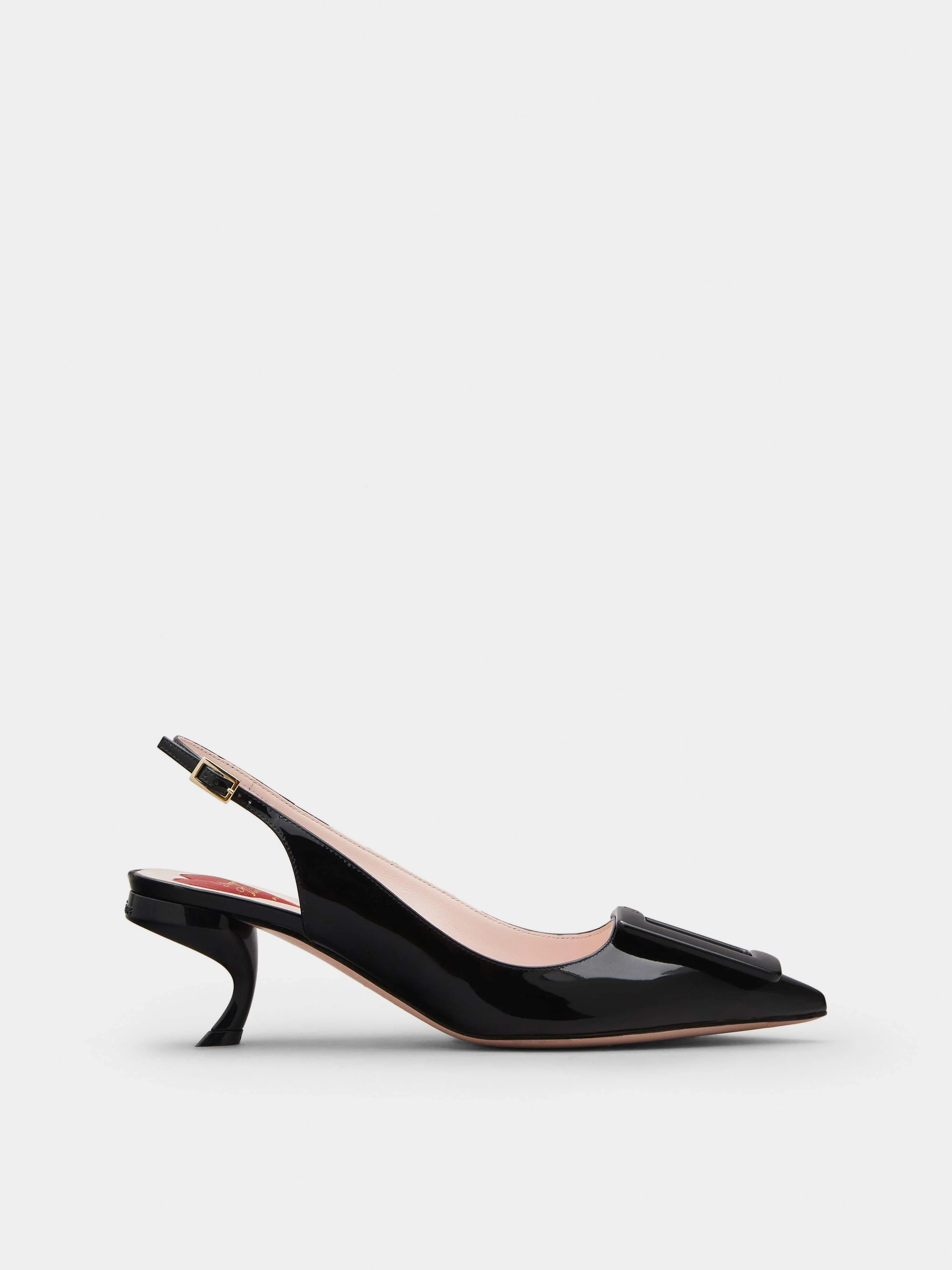 Virgule Lacquered Buckle Slingback Pumps in Patent Leather - 1