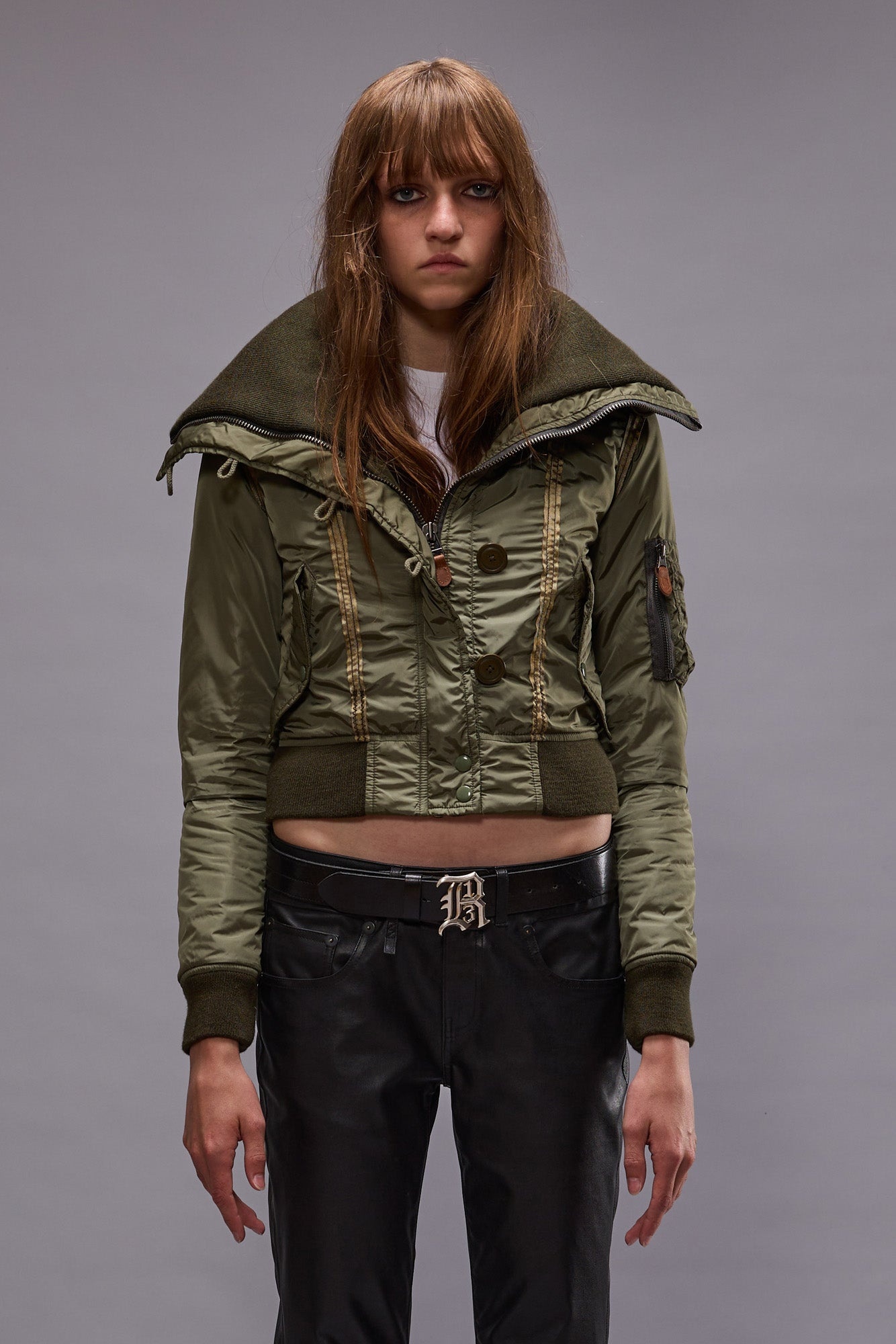 HIGH NECK SHRUNKEN N2B JACKET - OLIVE - R13 - 3