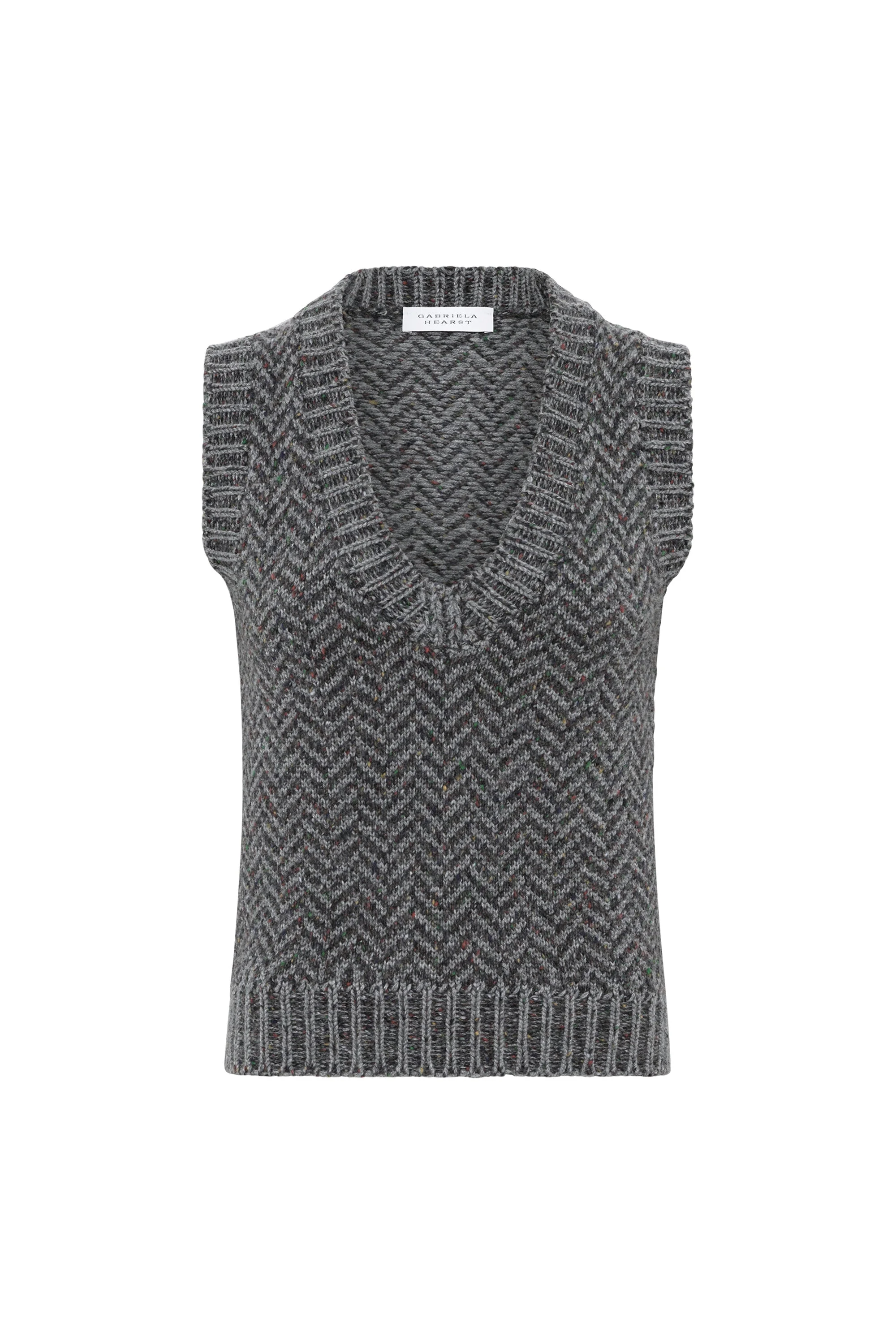 Cresset Knit Vest in Charcoal Multi Cashmere Herringbone - 1