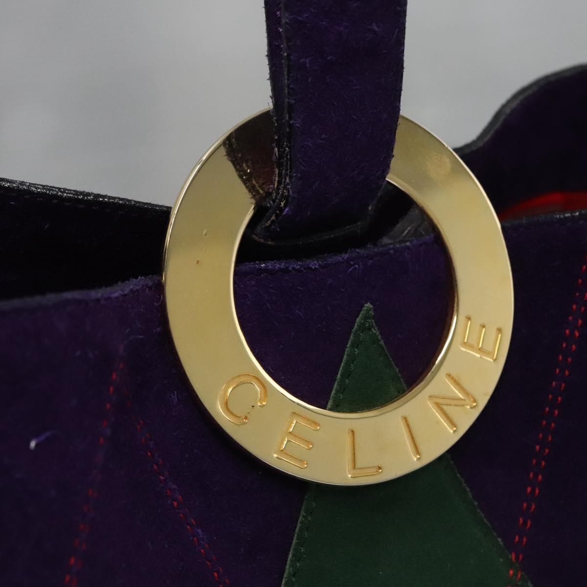 CELINE Circle Shoulder Bag Suede Purple Green Gold - 15