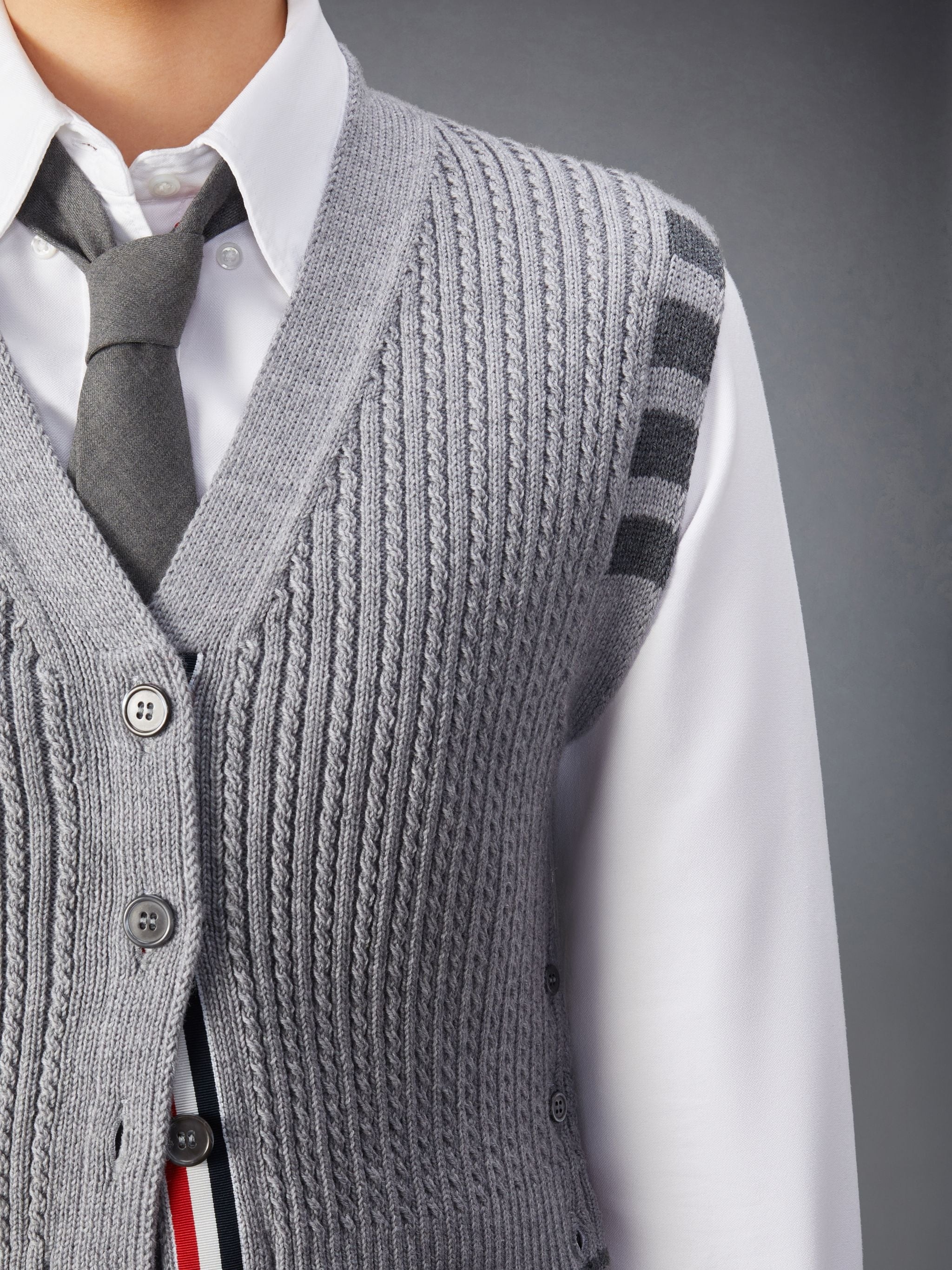 Merino Wool 4-Bar Cropped Cable Cardigan Vest - 6