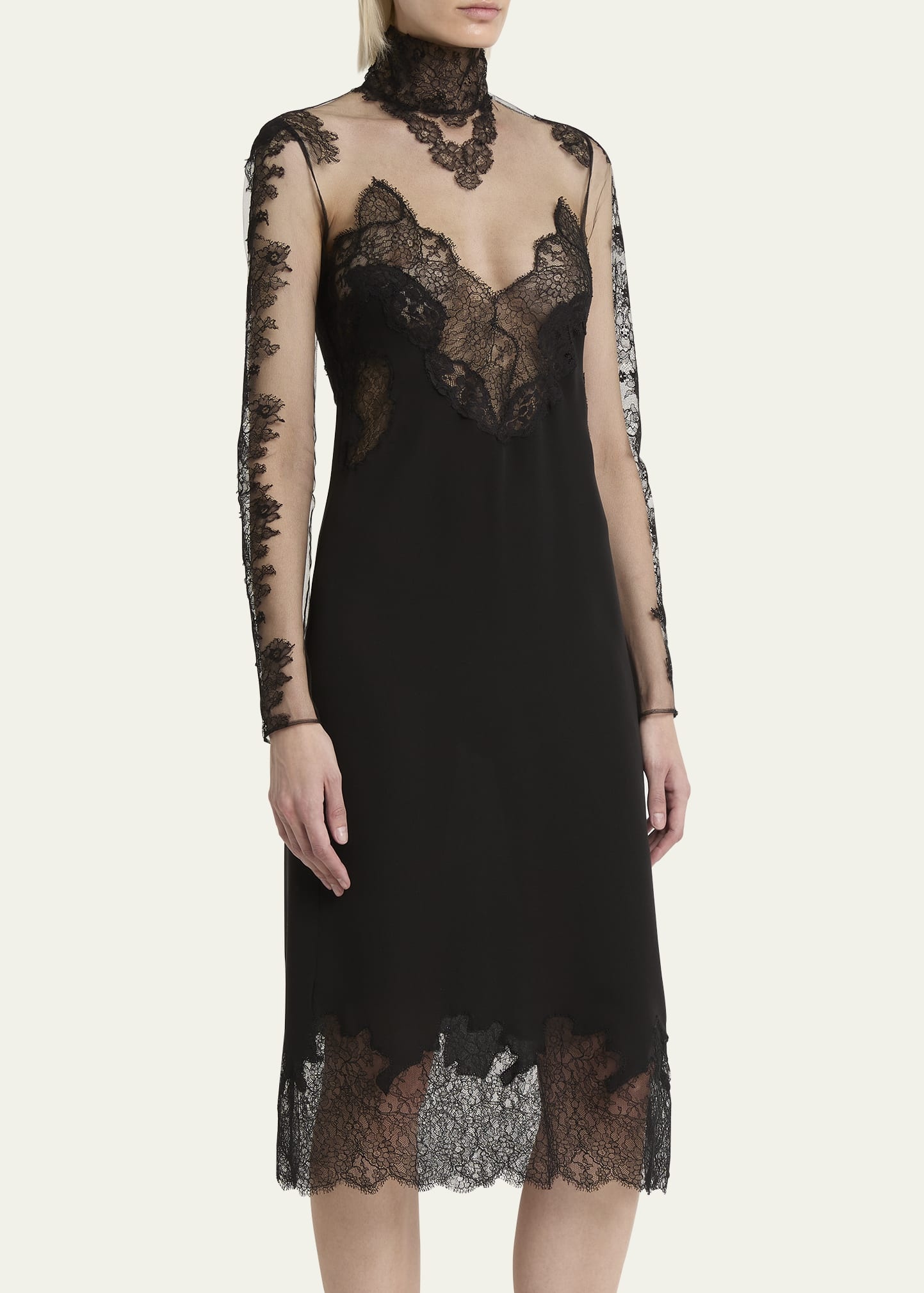 Sheer Lace Mockneck Midi Dress - 4