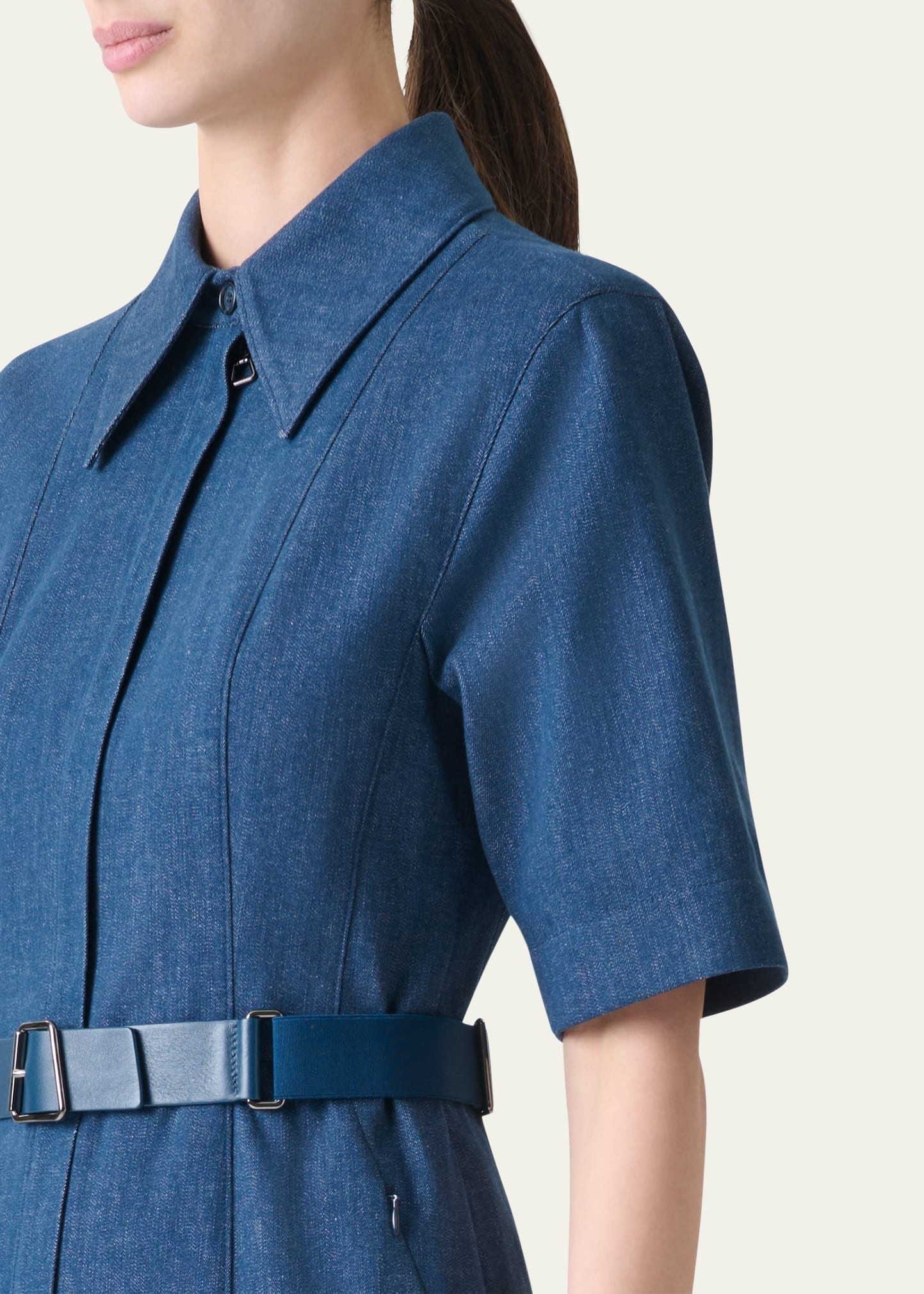 Belted Stretch Cotton Denim Shirtdress - 5