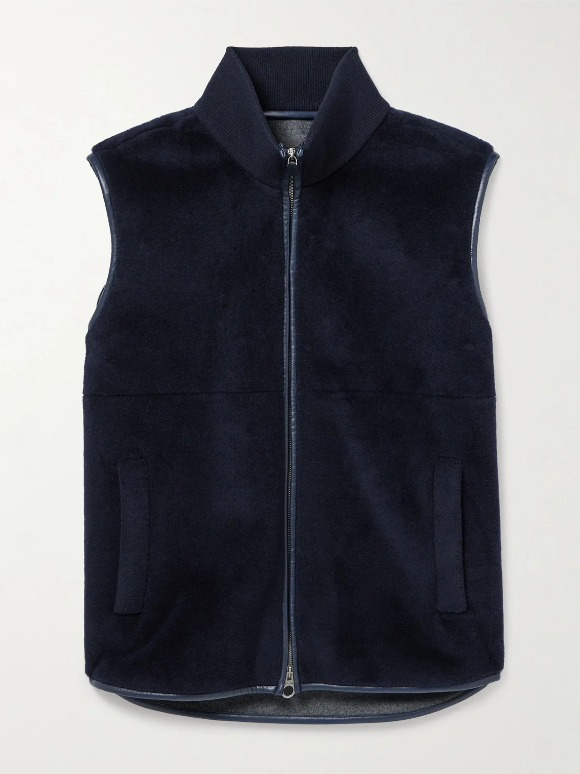 Ennio Leather-Trimmed Wool and Silk-Blend Fleece Gilet - 1