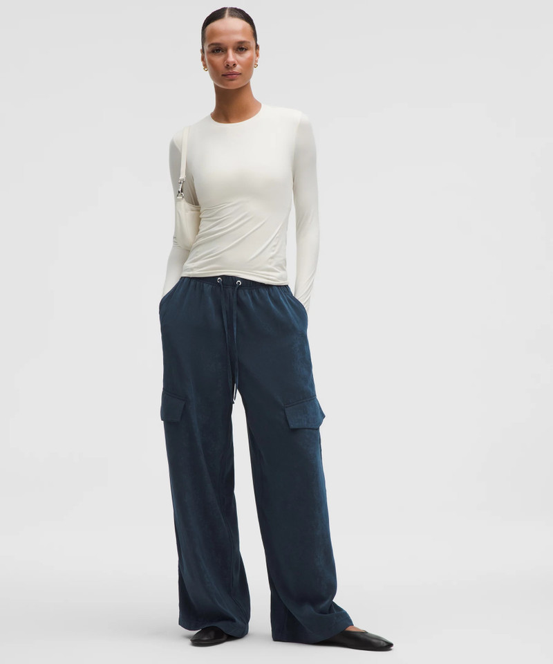 Matte Satin Relaxed-Fit Mid-Rise Cargo Pant 1