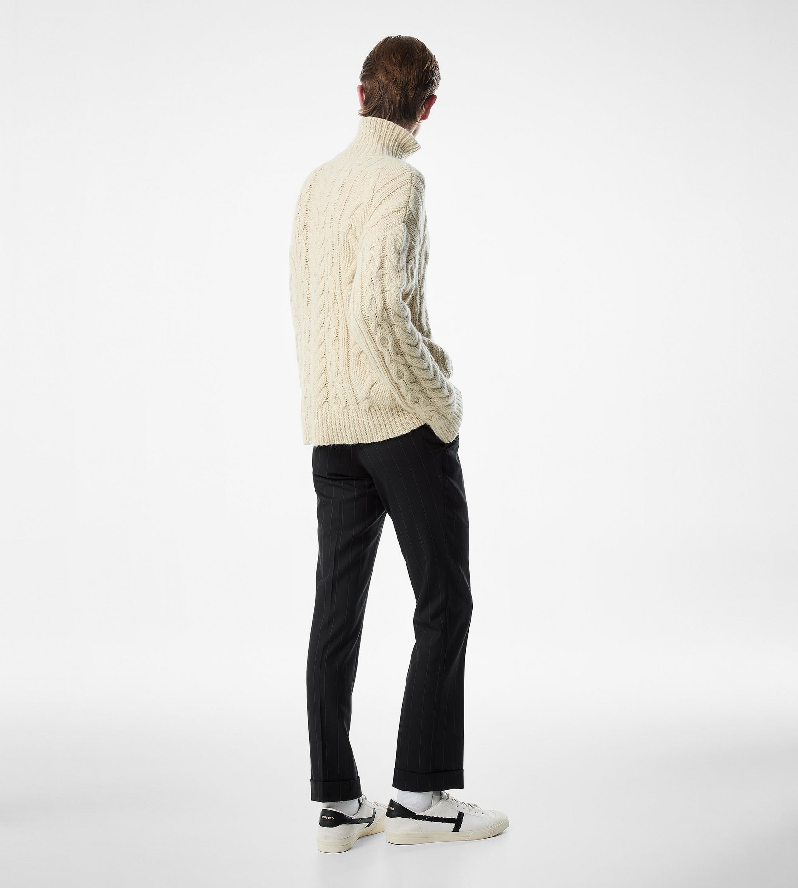WOOL CASHMERE CABLE ROLL NECK - 3