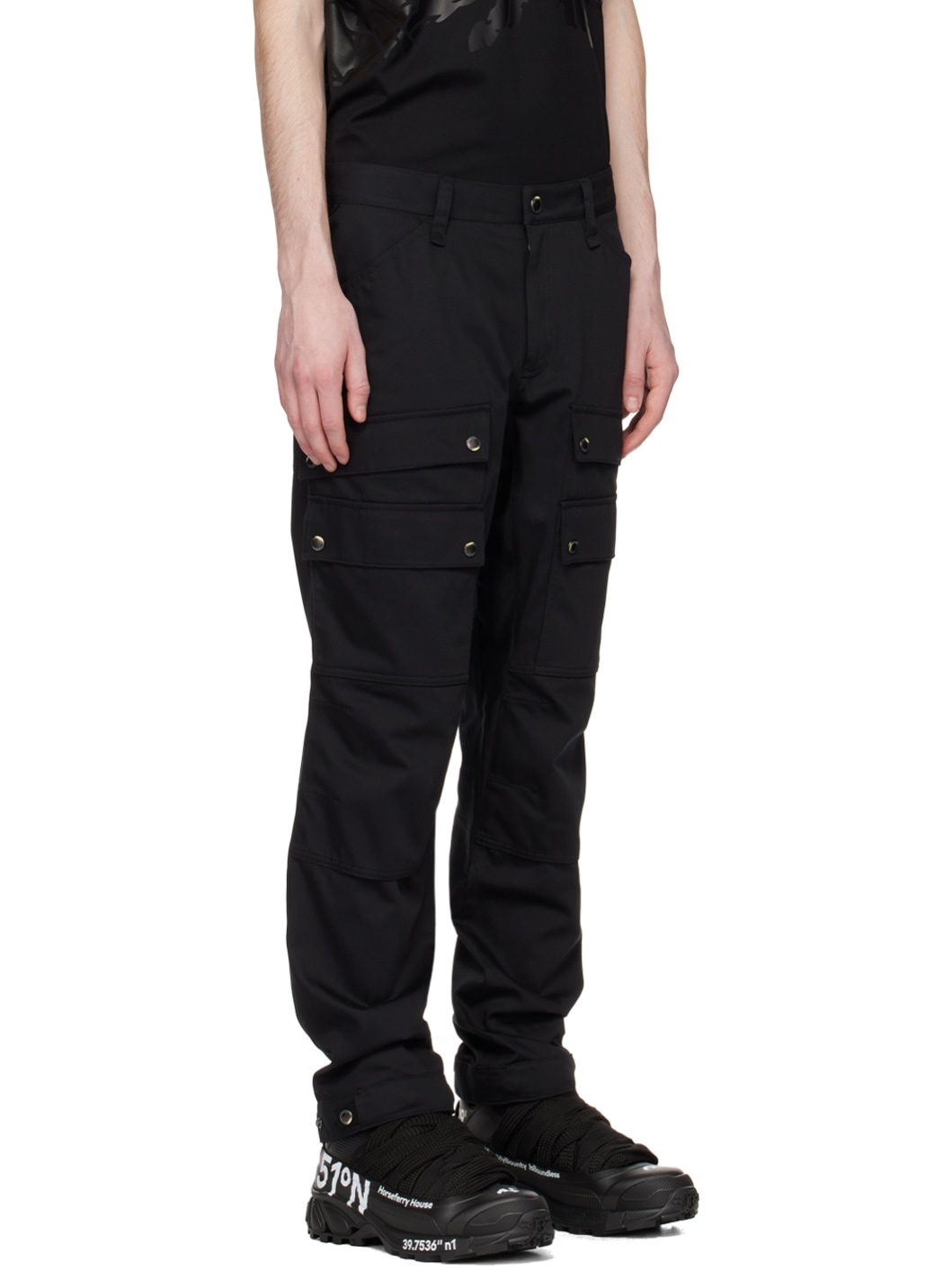 Black Embroidered Cargo Pants - 2