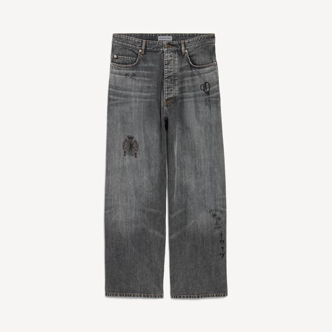 Men's Tattoo Baggy Pants in Dark Grey - 1