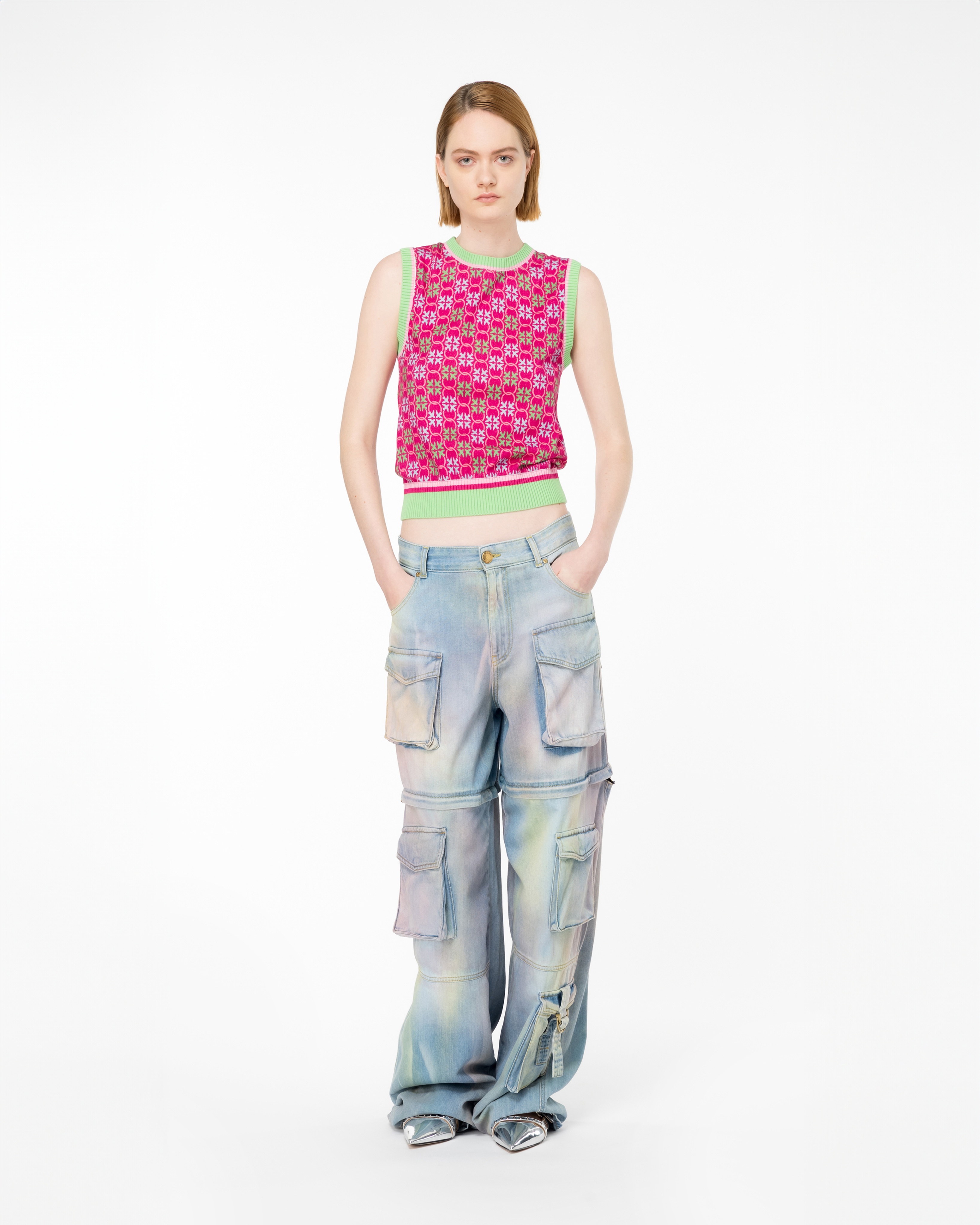 MULTICOLOURED DUSTY DENIM CARGO JEANS - 2